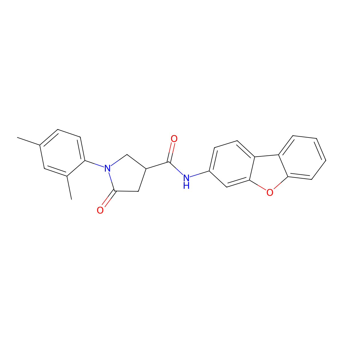 N-dibenzo[b,d]furan-3-yl-1-(2,4-dimethylphenyl)-5-oxo-3-pyrrolidinecarboxamide molecular structure, CAS 847569-57-7