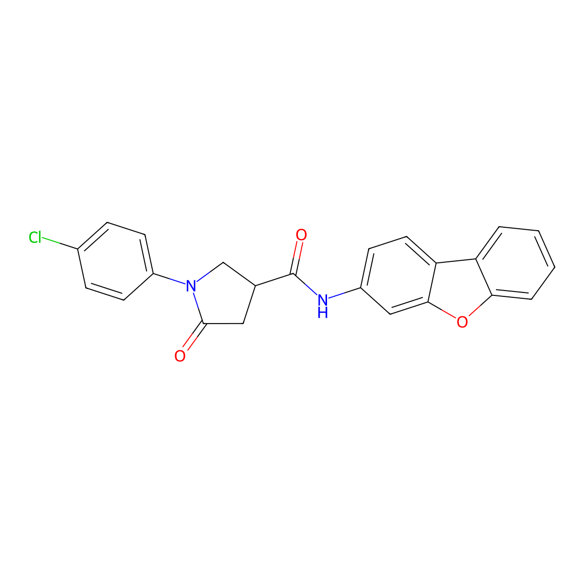 1-(4-chlorophenyl)-N-dibenzo[b,d]furan-3-yl-5-oxo-3-pyrrolidinecarboxamide molecular structure, CAS 847569-60-2