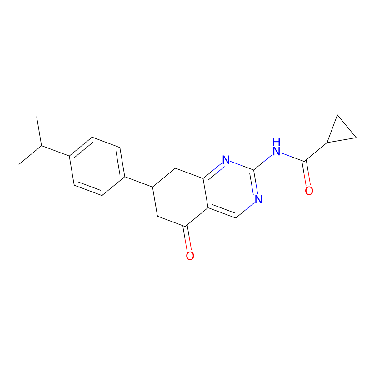 N-{5-oxo-7-[4-(propan-2-yl)phenyl]-5,6,7,8-tetrahydroquinazolin-2-yl}cyclopropanecarboxamide molecular structure, CAS 847569-70-4