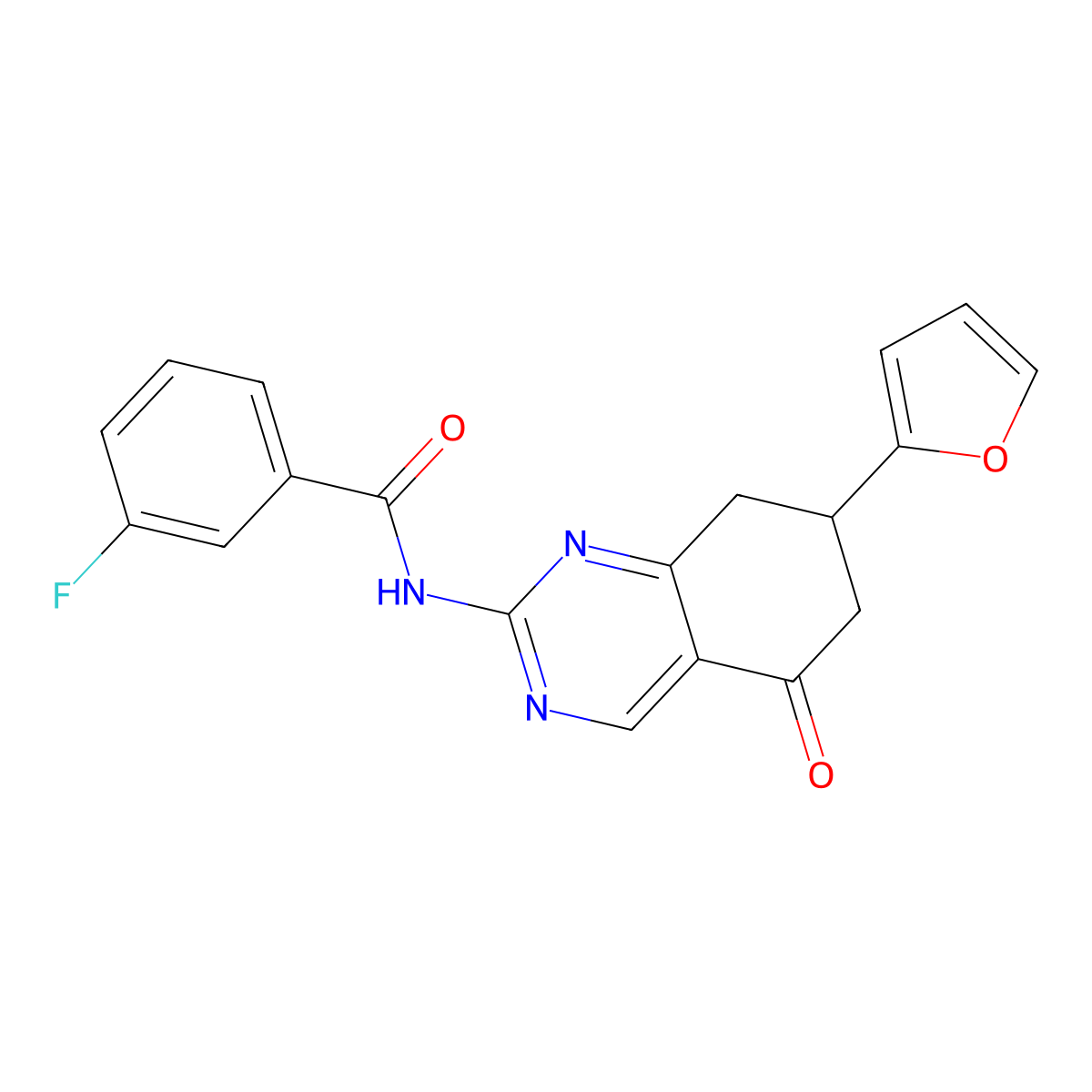 3-fluoro-N-[7-(furan-2-yl)-5-oxo-5,6,7,8-tetrahydroquinazolin-2-yl]benzamide molecular structure, CAS 847569-72-6