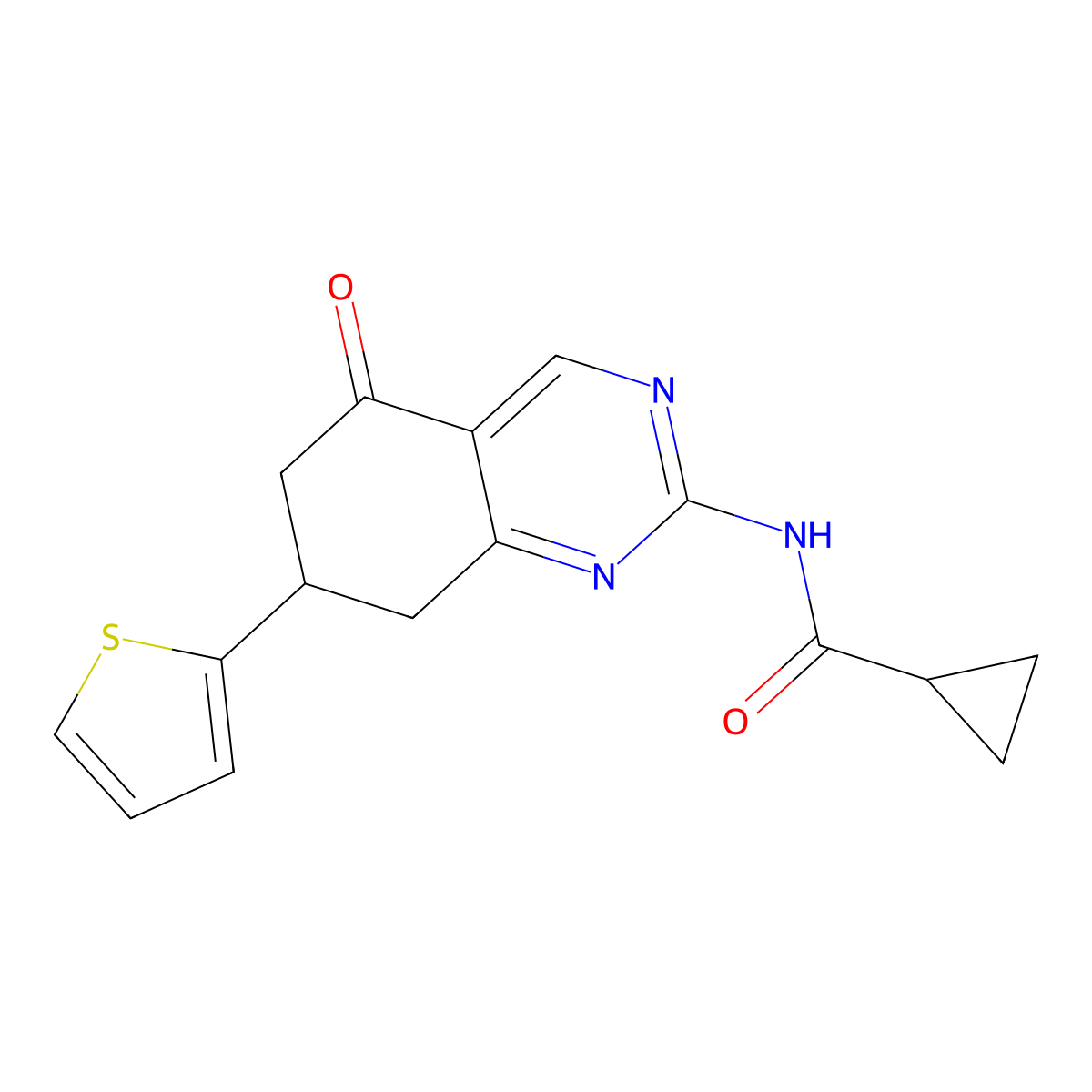 N-[5-oxo-7-(thiophen-2-yl)-5,6,7,8-tetrahydroquinazolin-2-yl]cyclopropanecarboxamide molecular structure, CAS 847569-73-7