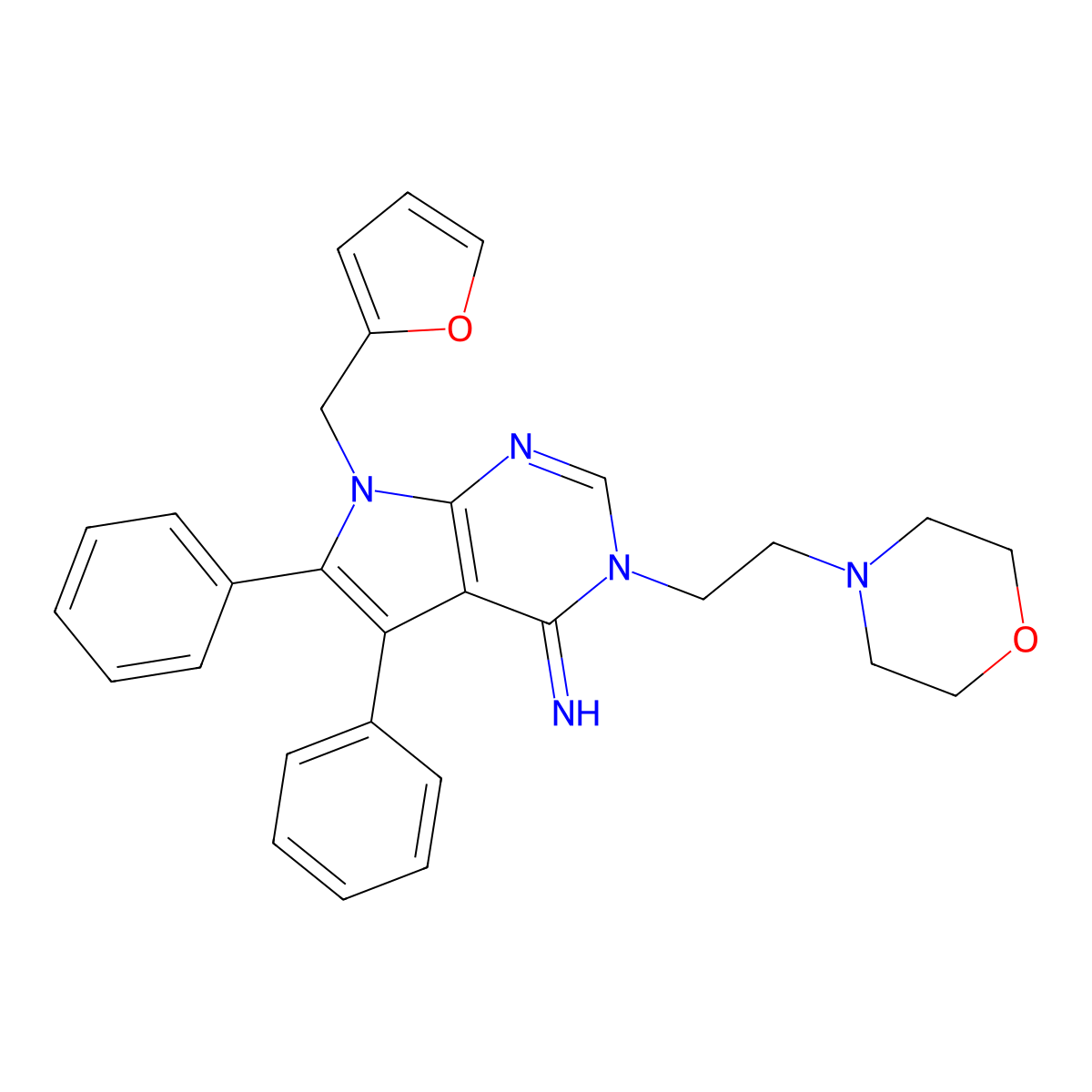 7-(Furan-2-ylmethyl)-3-(2-morpholin-4-ylethyl)-5,6-diphenylpyrrolo[2,3-d]pyrimidin-4-imine molecular structure, CAS 847569-95-3