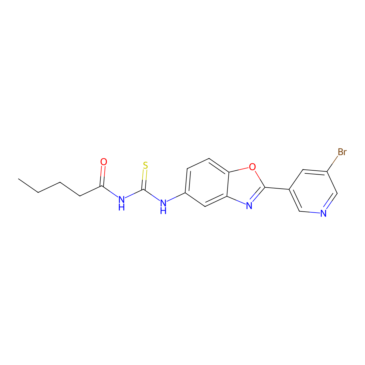 N-[[2-(5-bromopyridin-3-yl)-1,3-benzoxazol-5-yl]carbamothioyl]pentanamide molecular structure, CAS 847570-80-3