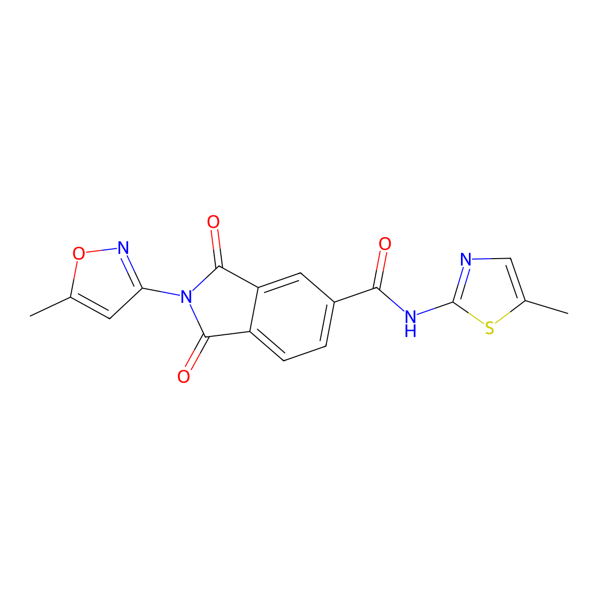 2-(5-methyl-1,2-oxazol-3-yl)-N-(5-methyl-1,3-thiazol-2-yl)-1,3-dioxo-2,3-dihydro-1H-isoindole-5-carboxamide molecular structure, CAS 847572-23-0
