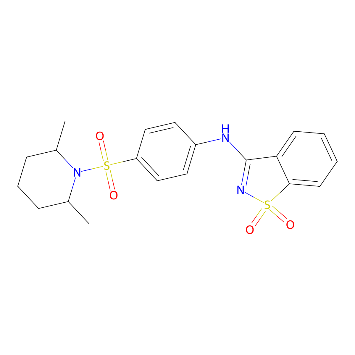 N-{4-[(2,6-dimethylpiperidin-1-yl)sulfonyl]phenyl}-1,2-benzothiazol-3-amine 1,1-dioxide molecular structure, CAS 847587-42-2