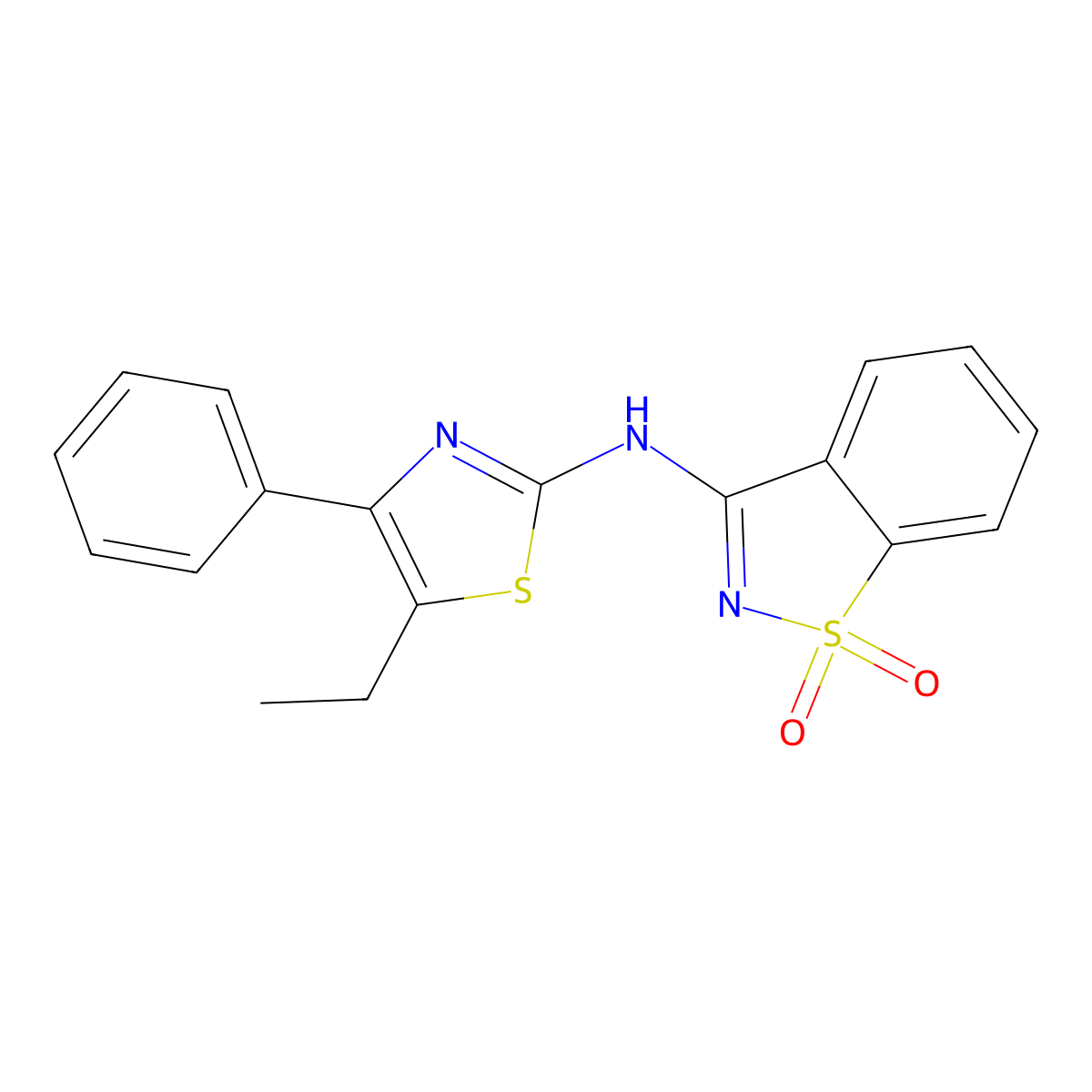 N-(5-ethyl-4-phenyl-1,3-thiazol-2-yl)-1,1-dioxo-1,2-benzothiazol-3-amine molecular structure, CAS 847587-44-4