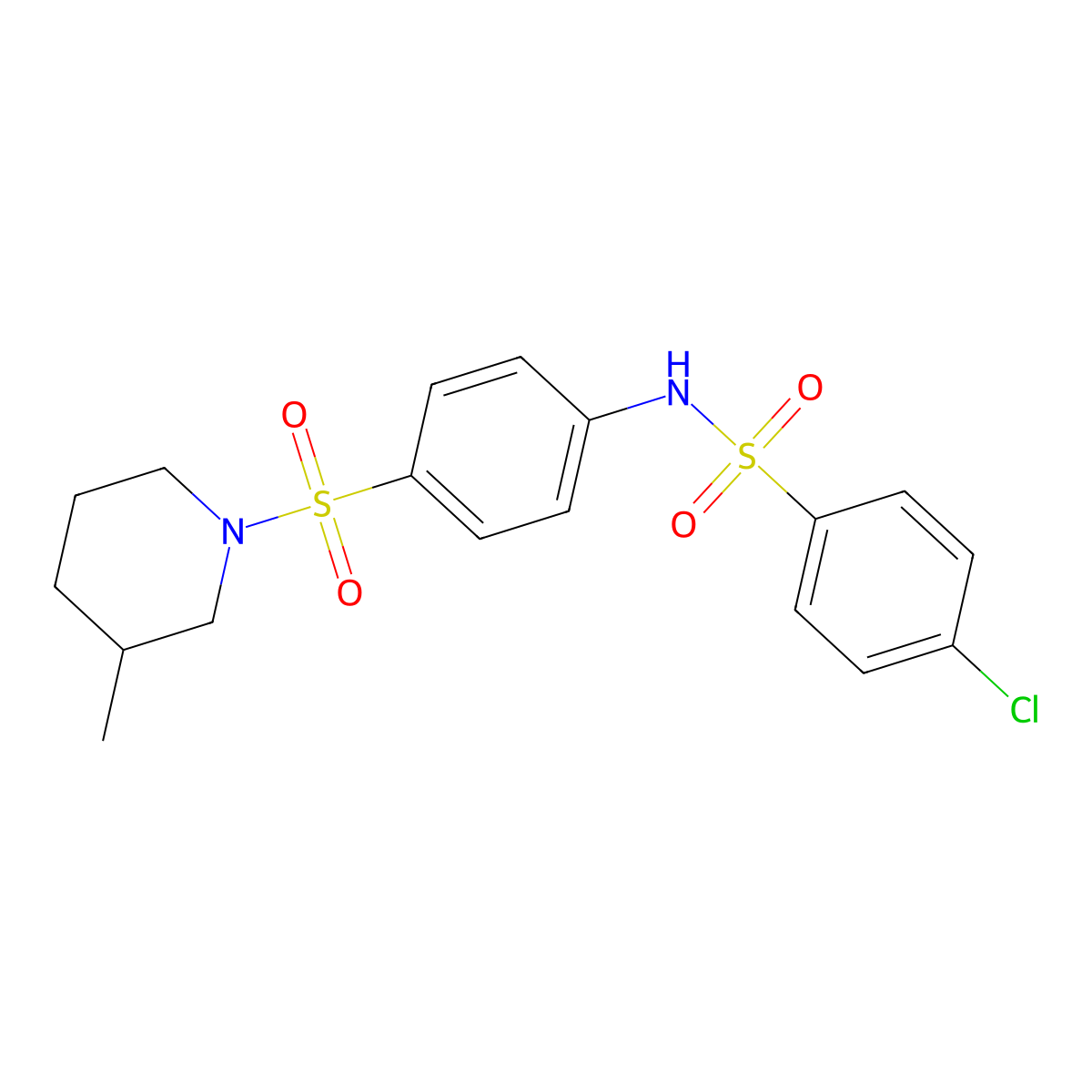 4-chloro-N-{4-[(3-methylpiperidin-1-yl)sulfonyl]phenyl}benzenesulfonamide molecular structure, CAS 847588-79-8