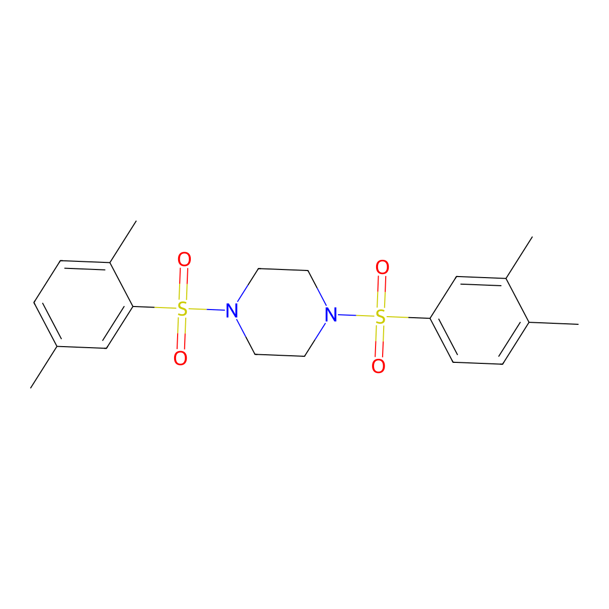 1-(2,5-Dimethylphenyl)sulfonyl-4-(3,4-dimethylphenyl)sulfonylpiperazine molecular structure, CAS 847589-78-0