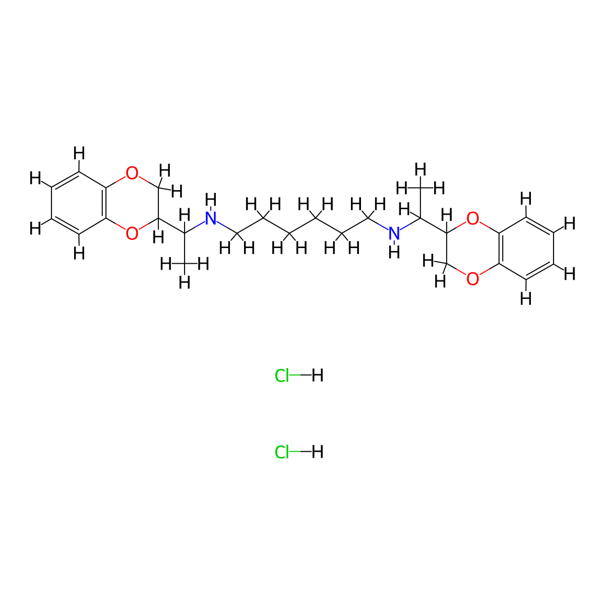 1,6-Hexanediamine, N1,N6-bis[1-(2,3-dihydro-1,4-benzodioxin-2-yl)ethyl]-, hydrochloride (1:2) molecular structure, CAS 84761-01-3