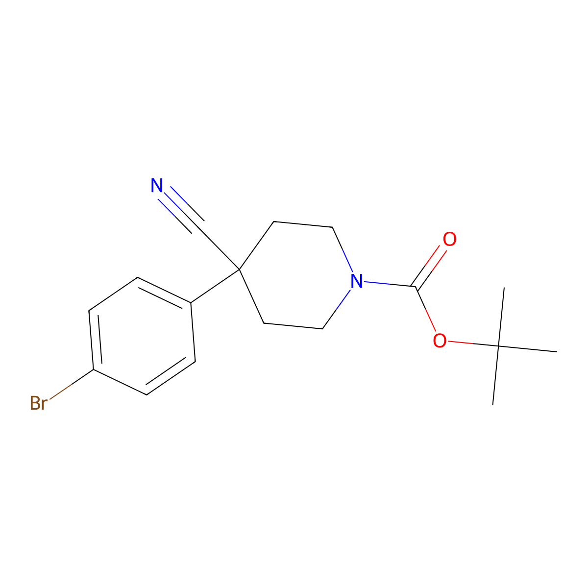 Tert-butyl 4-(4-bromophenyl)-4-cyanopiperidine-1-carboxylate molecular structure, CAS 847615-14-9