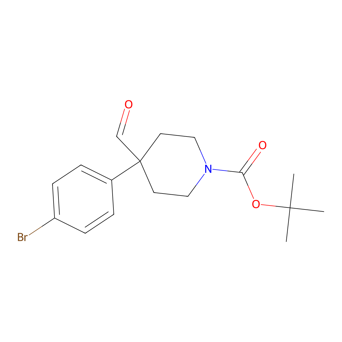 Tert-butyl 4-(4-bromophenyl)-4-formylpiperidine-1-carboxylate molecular structure, CAS 847615-15-0