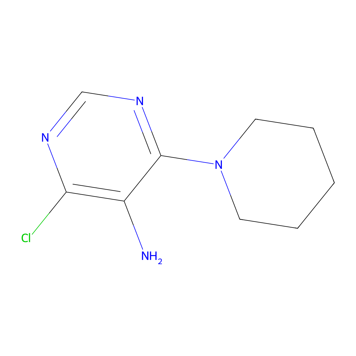 4-Chloro-6-piperidin-1-yl-pyrimidin-5-ylamine molecular structure, CAS 84762-70-9
