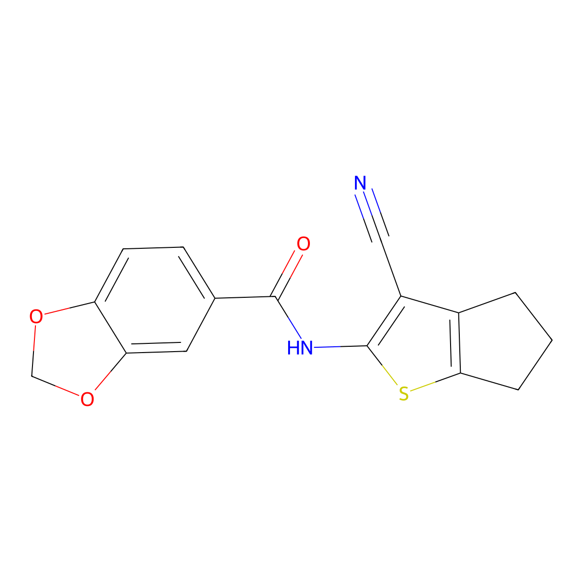 N-(3-cyano-5,6-dihydro-4H-cyclopenta[b]thiophen-2-yl)-1,3-benzodioxole-5-carboxamide molecular structure, CAS 847694-02-4