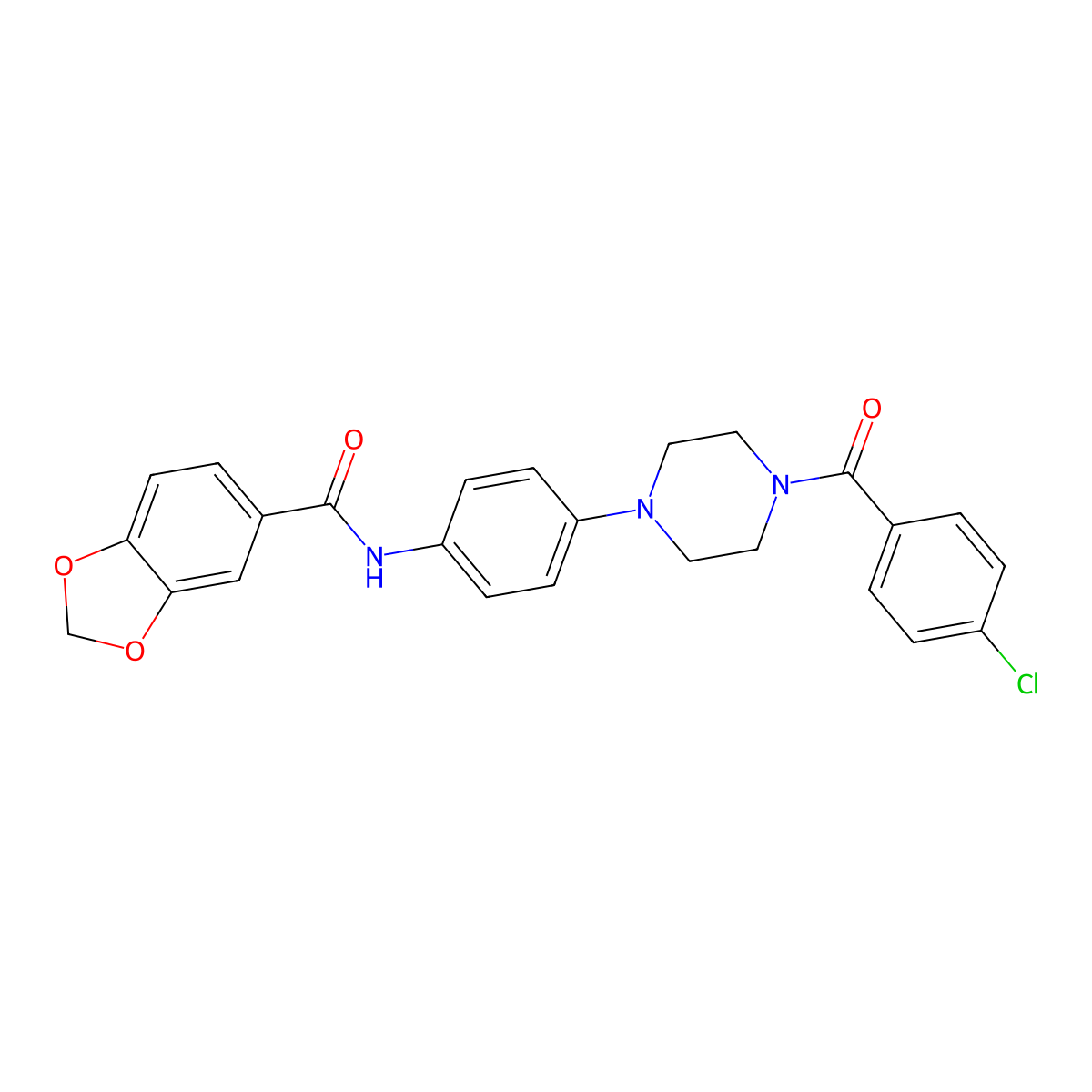 N-[4-[4-(4-chlorobenzoyl)piperazin-1-yl]phenyl]-1,3-benzodioxole-5-carboxamide molecular structure, CAS 847697-35-2