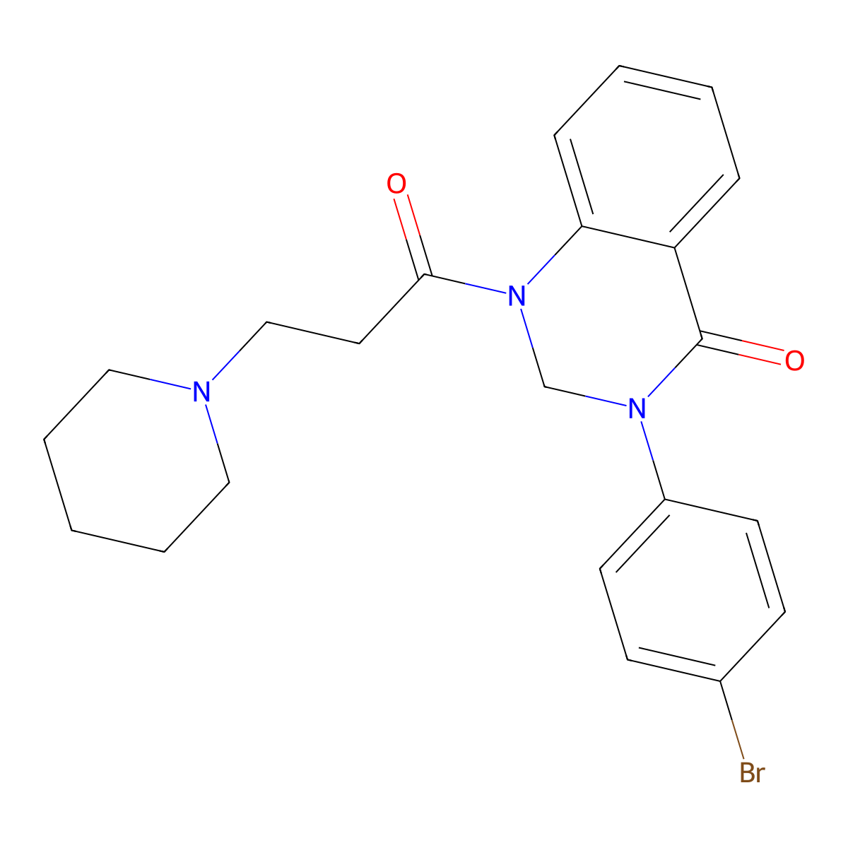 4(1H)-Quinazolinone, 2,3-dihydro-3-(p-bromophenyl)-1-(3-piperidinopropionyl)- molecular structure, CAS 84770-73-0