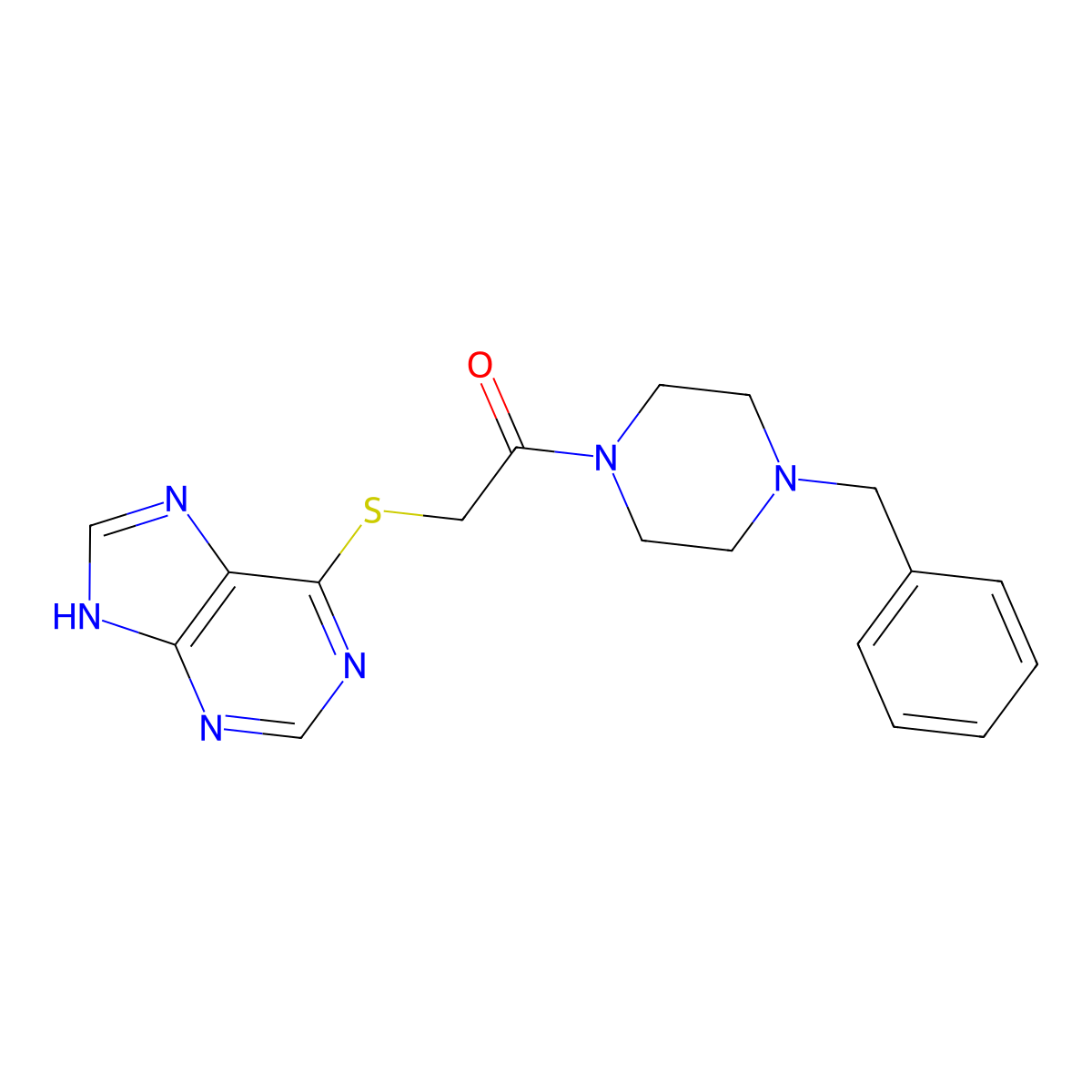 1-(4-benzylpiperazin-1-yl)-2-(7H-purin-6-ylsulfanyl)ethan-1-one molecular structure, CAS 847701-84-2