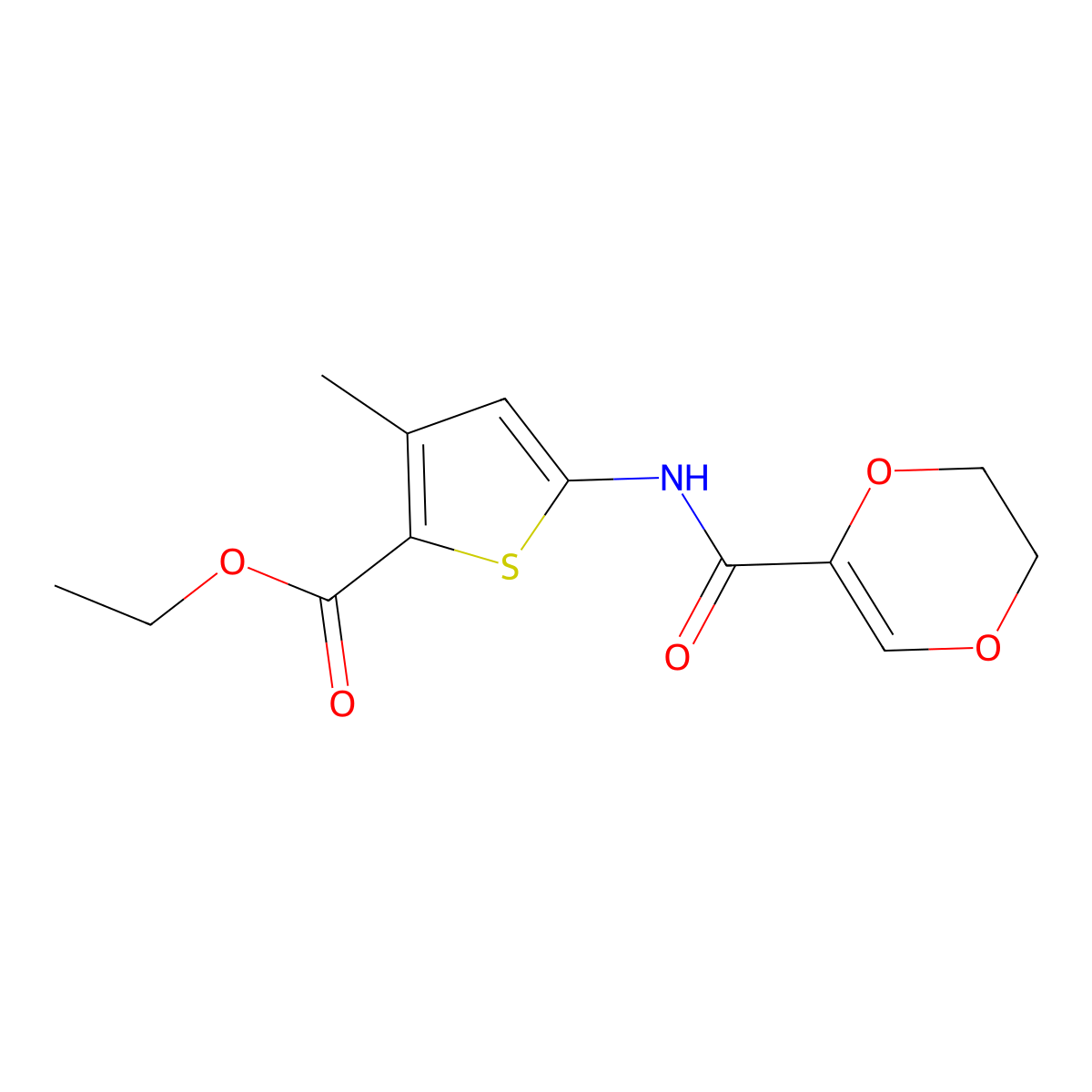 Ethyl 5-(5,6-dihydro-1,4-dioxine-2-carboxamido)-3-methylthiophene-2-carboxylate molecular structure, CAS 847731-05-9