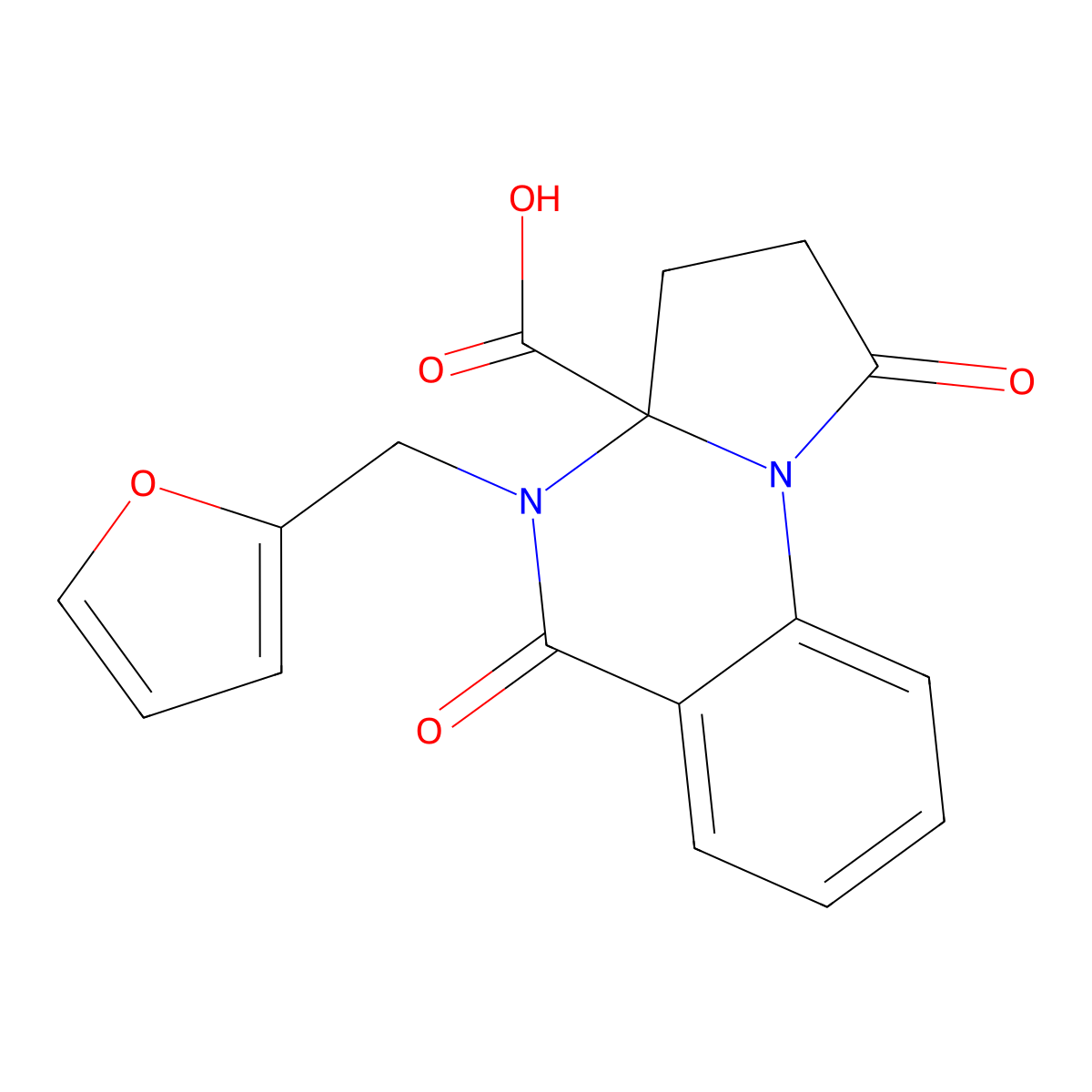 4-(2-furylmethyl)-1,5-dioxo-2,3,4,5-tetrahydropyrrolo[1,2-a]quinazoline-3a(1H)-carboxylic acid molecular structure, CAS 847744-17-6