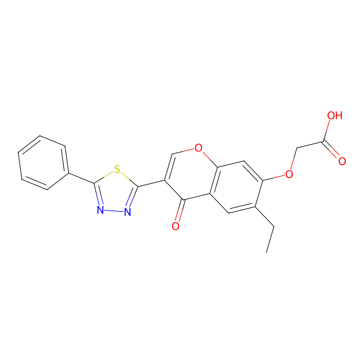2-[6-ethyl-4-oxo-3-(5-phenyl-1,3,4-thiadiazol-2-yl)chromen-7-yl]oxyacetic Acid molecular structure, CAS 847758-47-8
