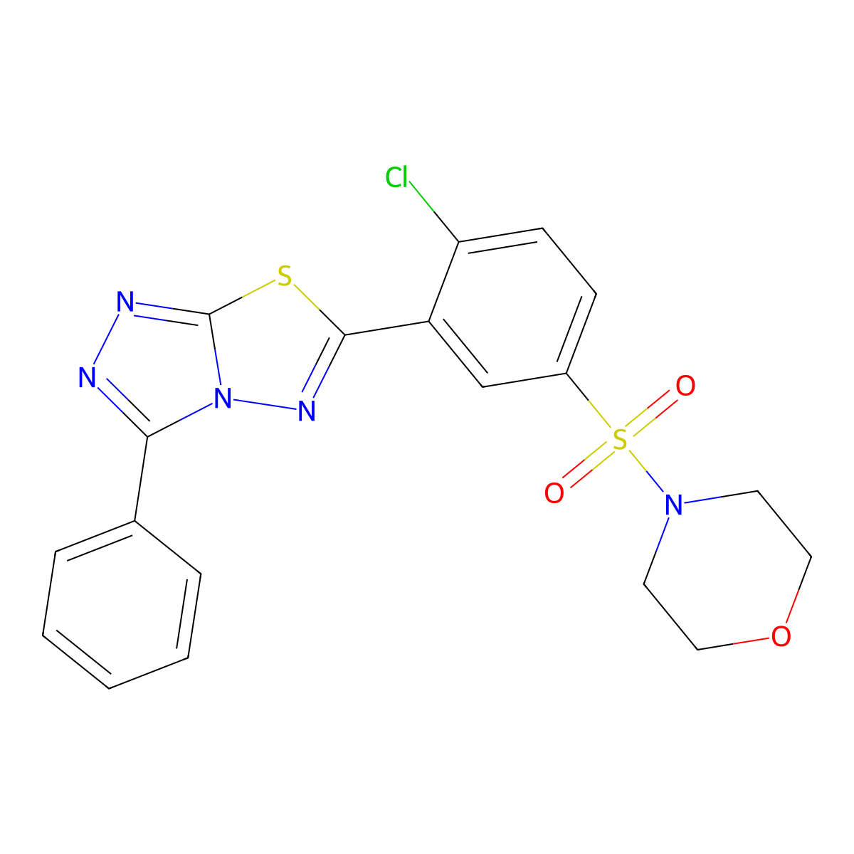 4-(4-Chloro-3-{3-phenyl-[1,2,4]triazolo[3,4-b][1,3,4]thiadiazol-6-yl}benzenesulfonyl)morpholine molecular structure, CAS 847758-79-6
