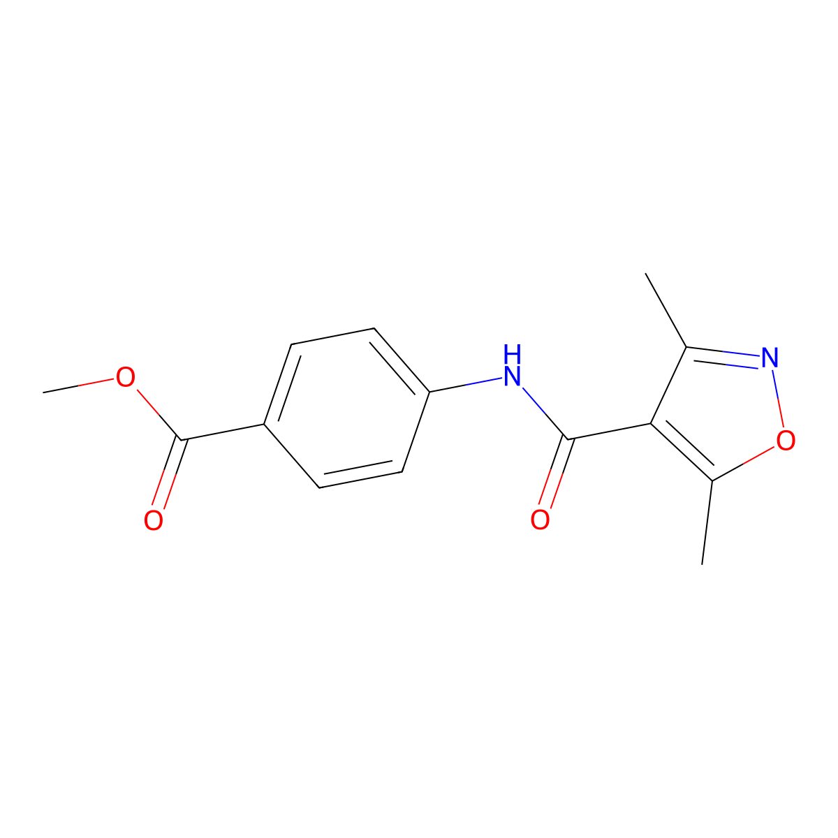Methyl 4-{[(3,5-dimethyl-1,2-oxazol-4-yl)carbonyl]amino}benzoate molecular structure, CAS 847760-29-6