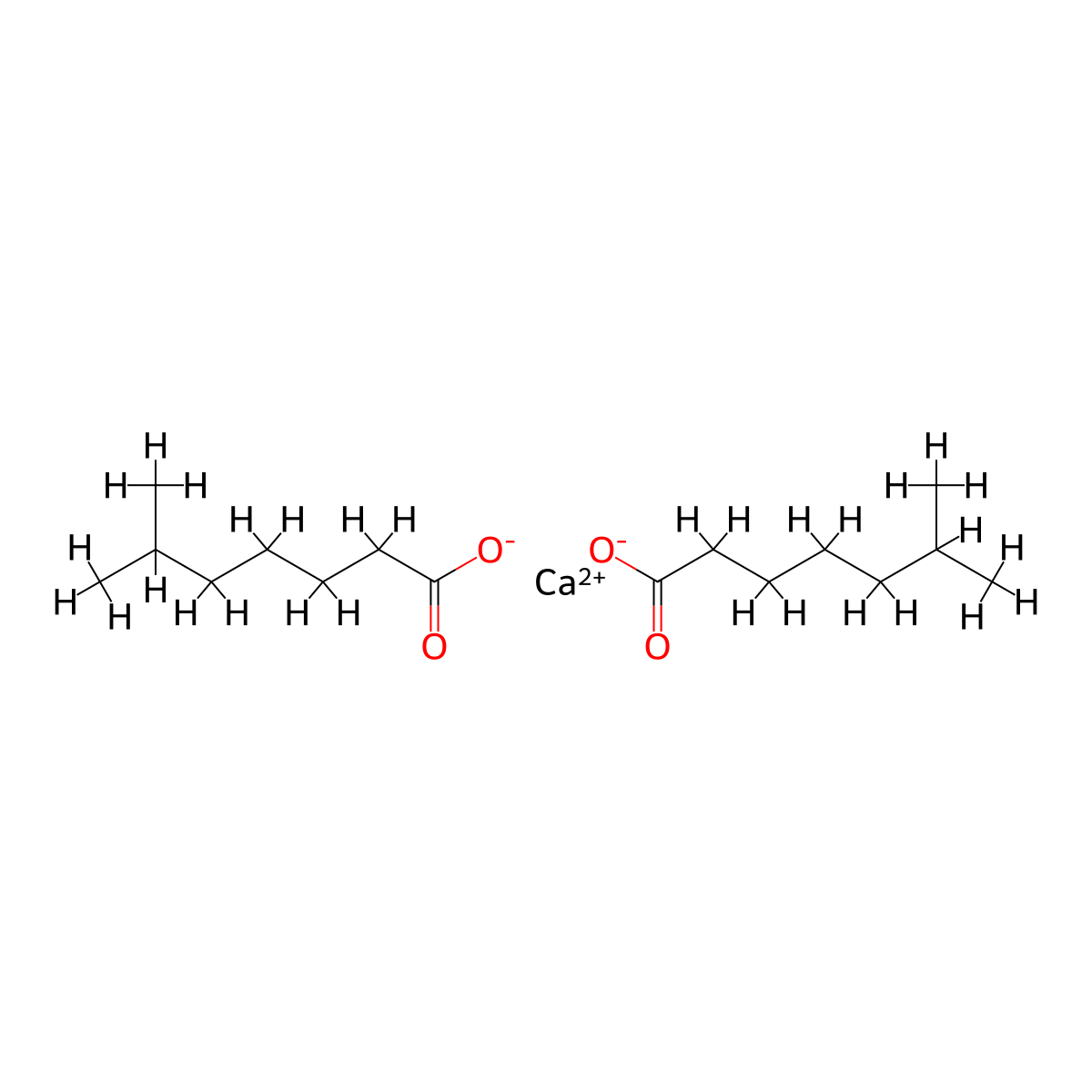 Isooctanoic acid, calcium salt (2:1) molecular structure, CAS 84777-61-7