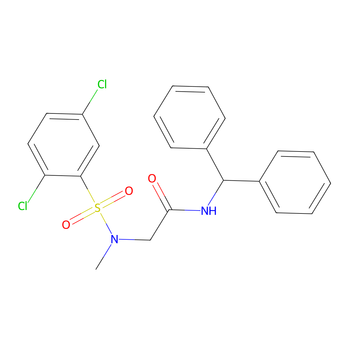 N-Benzhydryl-2-((2,5-dichloro-N-methylphenyl)sulfonamido)acetamide molecular structure, CAS 847773-02-8