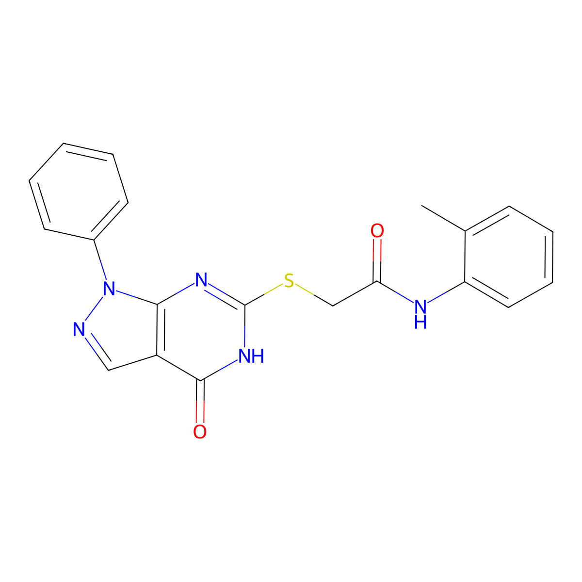 2-((4-oxo-1-phenyl-4,5-dihydro-1H-pyrazolo[3,4-d]pyrimidin-6-yl)thio)-N-(o-tolyl)acetamide molecular structure, CAS 847773-16-4