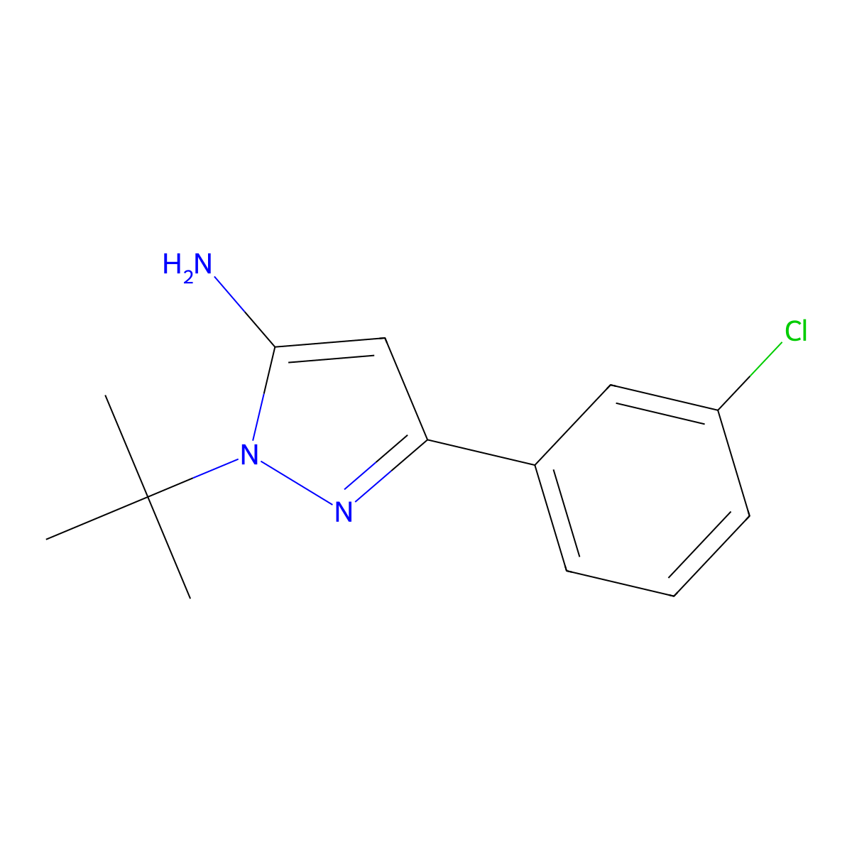 1-tert-butyl-3-(3-chlorophenyl)-1H-pyrazol-5-amine molecular structure, CAS 847774-93-0