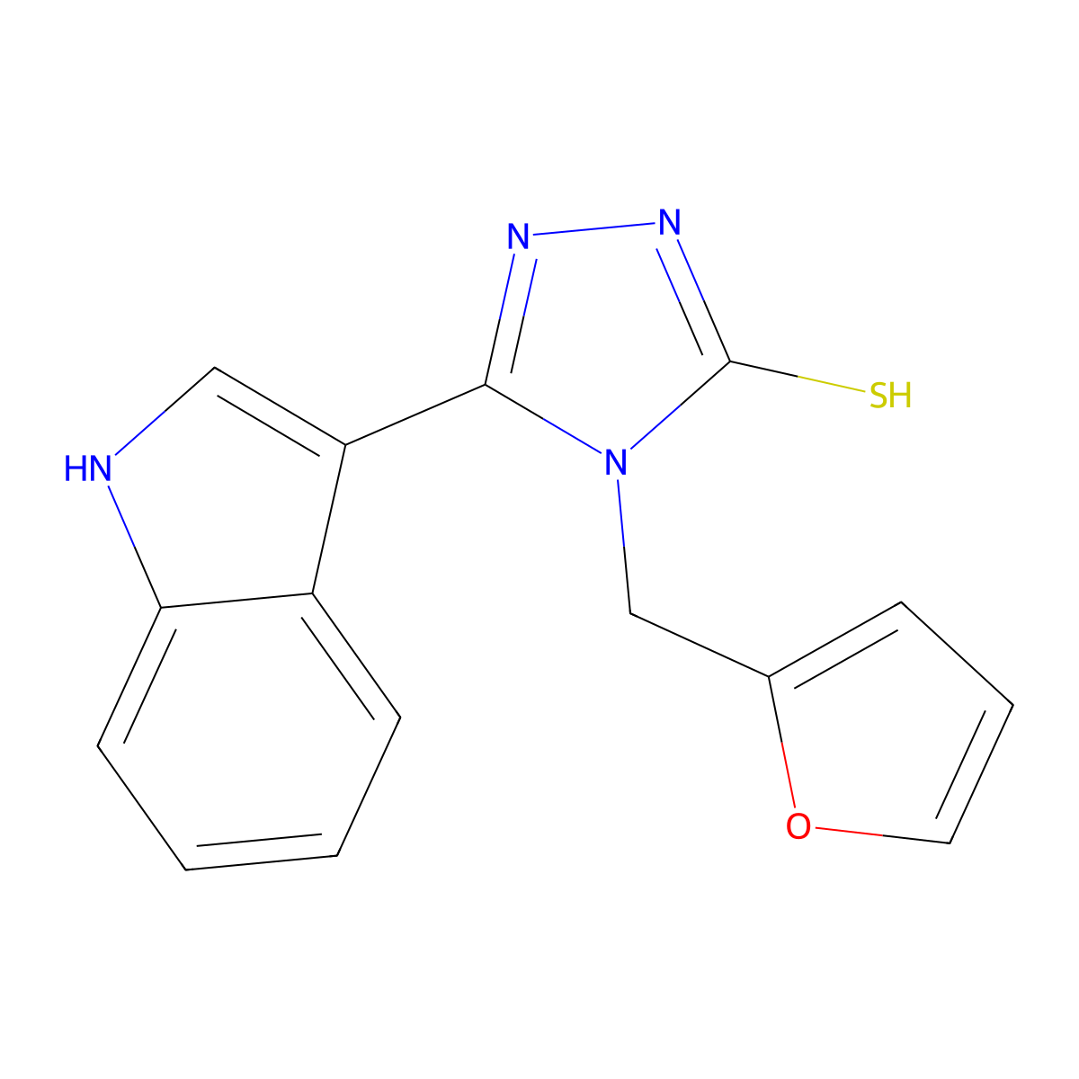 4-(furan-2-ylmethyl)-5-(1H-indol-3-yl)-4H-1,2,4-triazole-3-thiol molecular structure, CAS 847783-67-9
