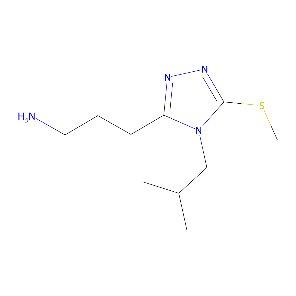 3-[4-(2-methylpropyl)-5-(methylsulfanyl)-4H-1,2,4-triazol-3-yl]propan-1-amine molecular structure, CAS 847783-69-1