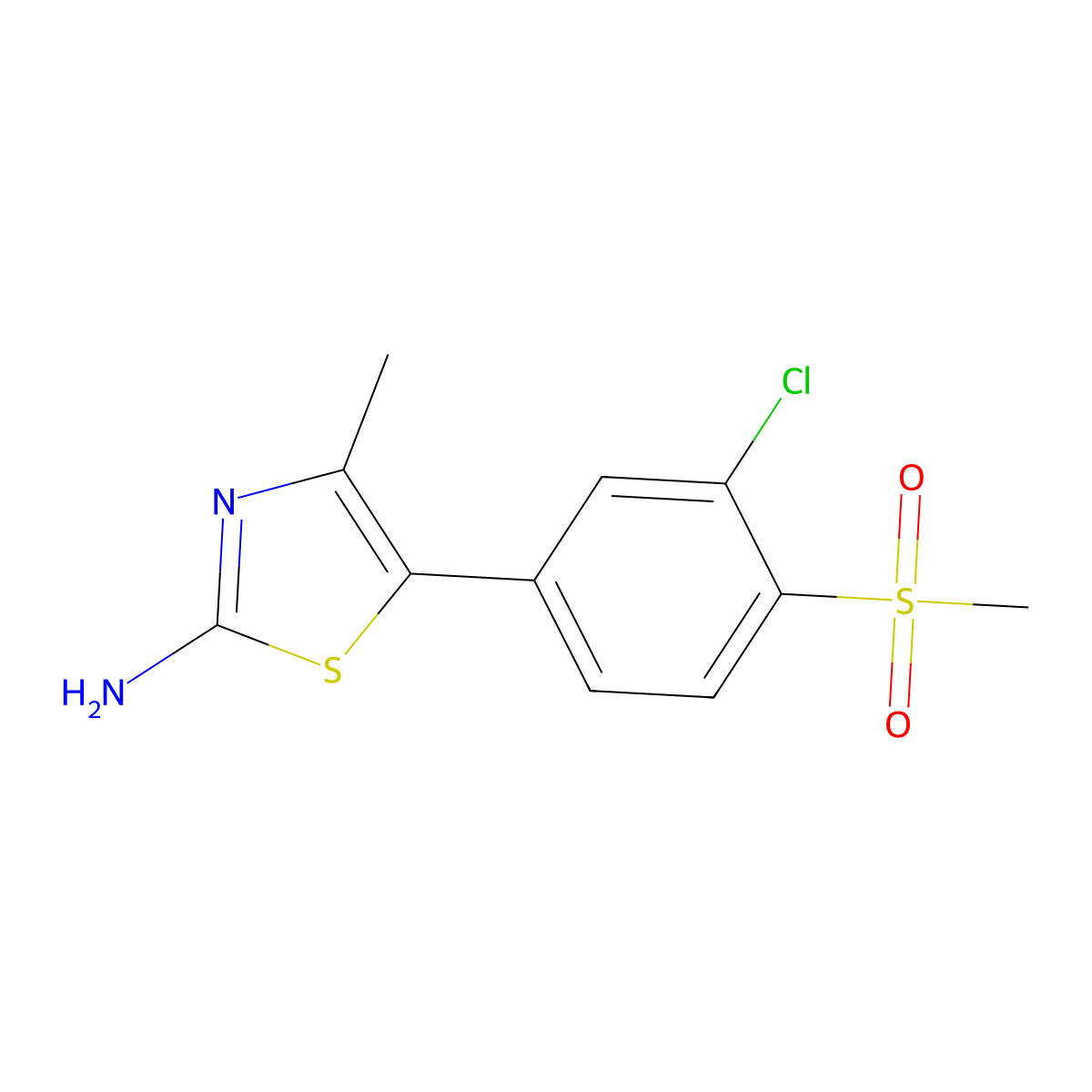 5-(3-Chloro-4-(methylsulfonyl)phenyl)-4-methylthiazol-2-amine molecular structure, CAS 847789-30-4