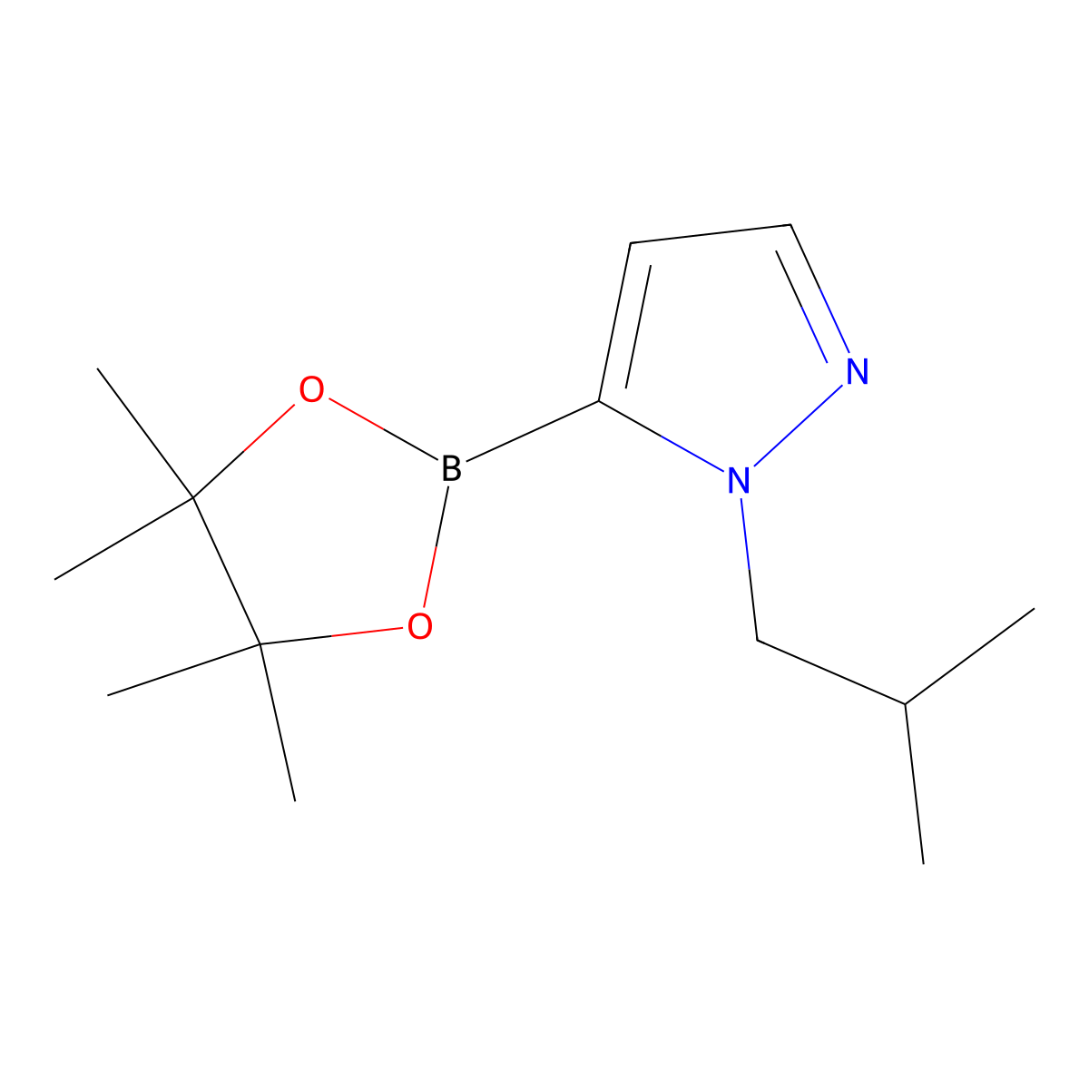 1-(2-methylpropyl)-5-(4,4,5,5-tetramethyl-1,3,2-dioxaborolan-2-yl)-1H-pyrazole molecular structure, CAS 847818-75-1