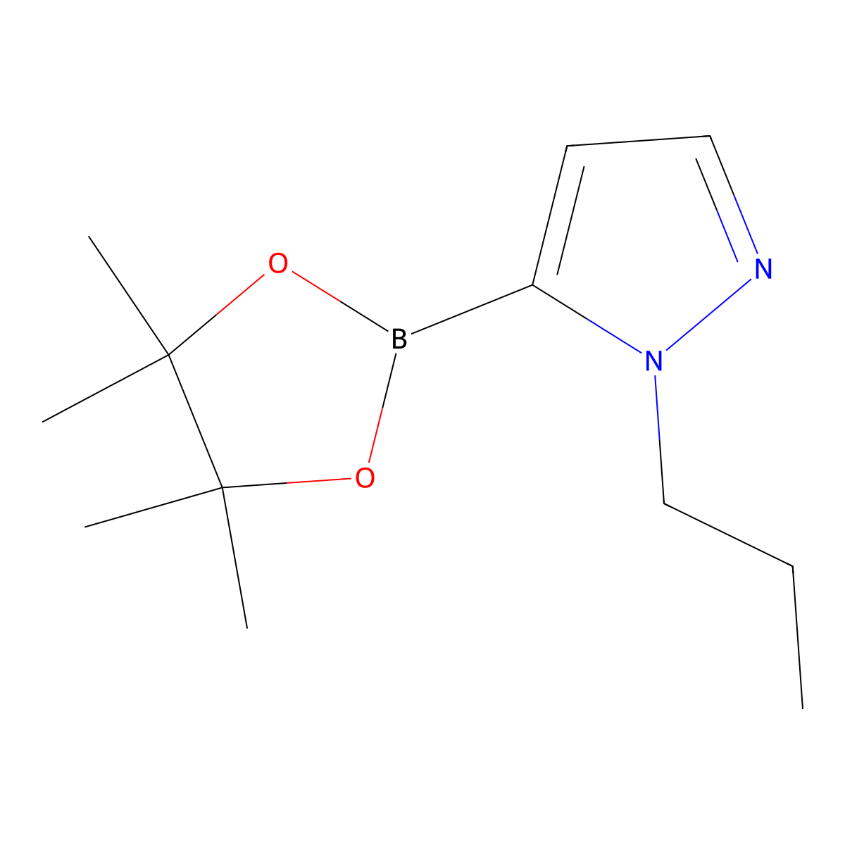 1-propyl-5-(4,4,5,5-tetramethyl-1,3,2-dioxaborolan-2-yl)-1H-pyrazole molecular structure, CAS 847818-76-2