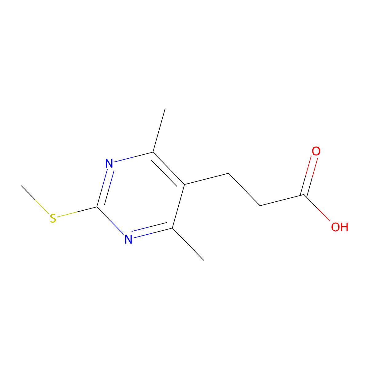 3-(4,6-Dimethyl-2-(methylsulfanyl)pyrimidin-5-yl)propanoic acid molecular structure, CAS 847837-31-4