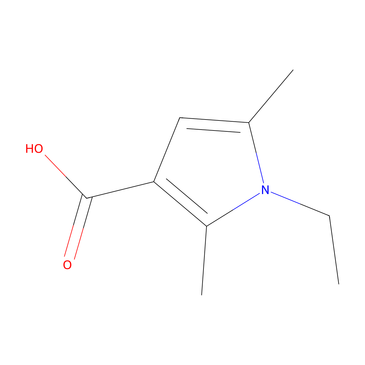 1-ethyl-2,5-dimethyl-1H-pyrrole-3-carboxylic acid molecular structure, CAS 847837-34-7
