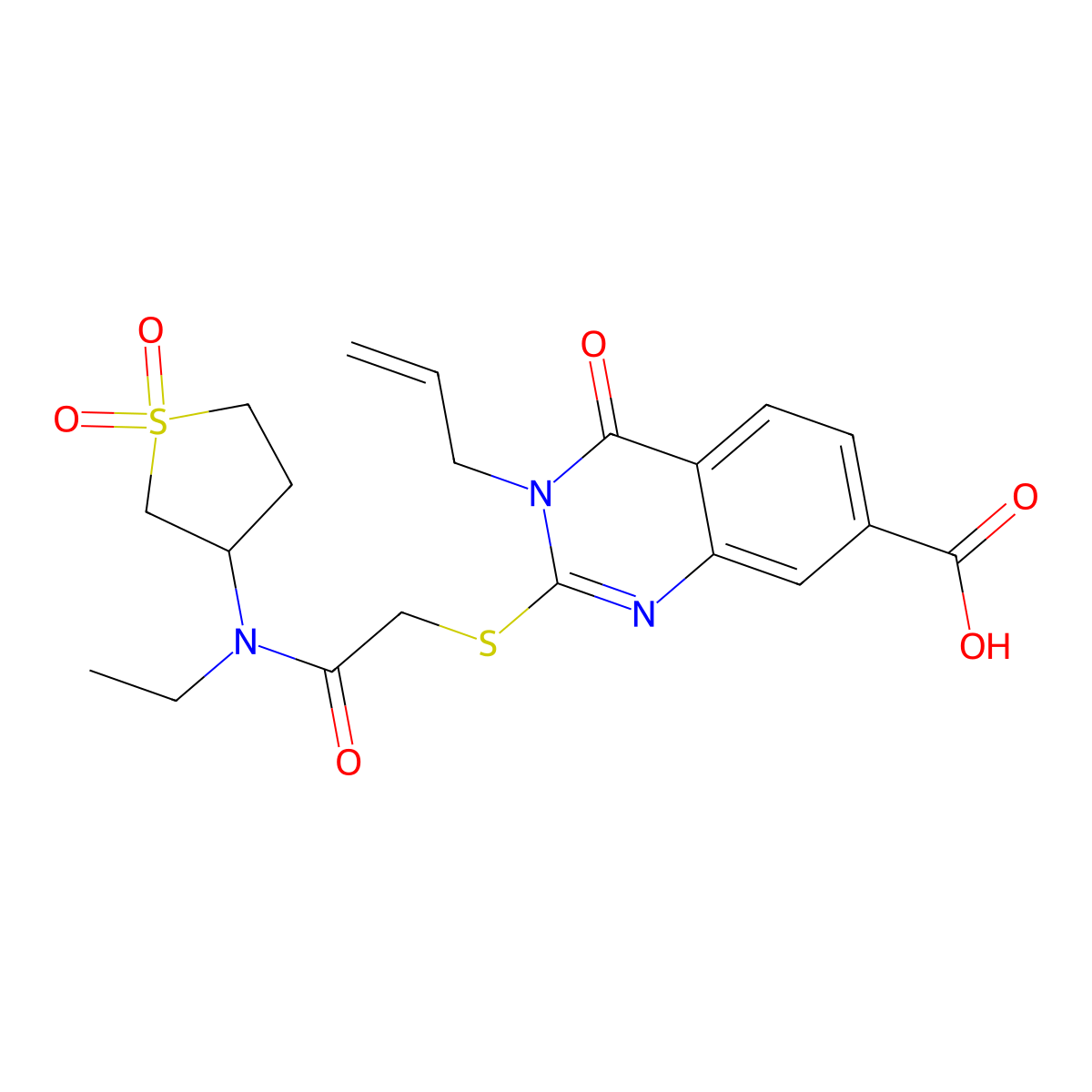 2-({[(1,1-Dioxo-1lambda6-thiolan-3-yl)(ethyl)carbamoyl]methyl}sulfanyl)-4-oxo-3-(prop-2-en-1-yl)-3,4-dihydroquinazoline-7-carboxylic acid molecular structure, CAS 847837-53-0