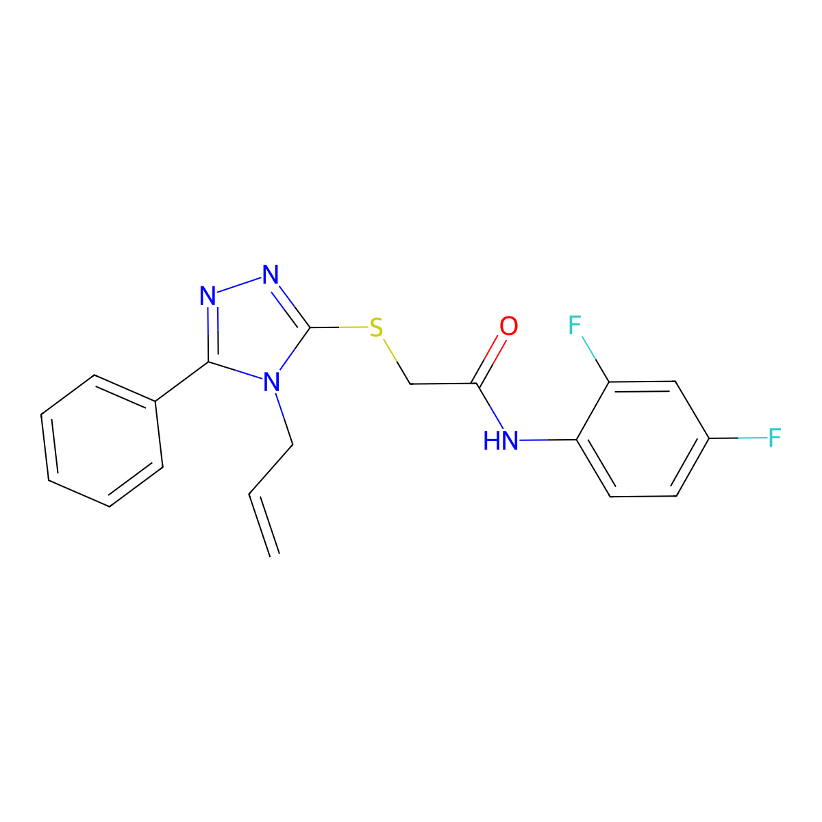 N-(2,4-difluorophenyl)-2-[(5-phenyl-4-prop-2-enyl-1,2,4-triazol-3-yl)sulfanyl]acetamide molecular structure, CAS 847841-45-6