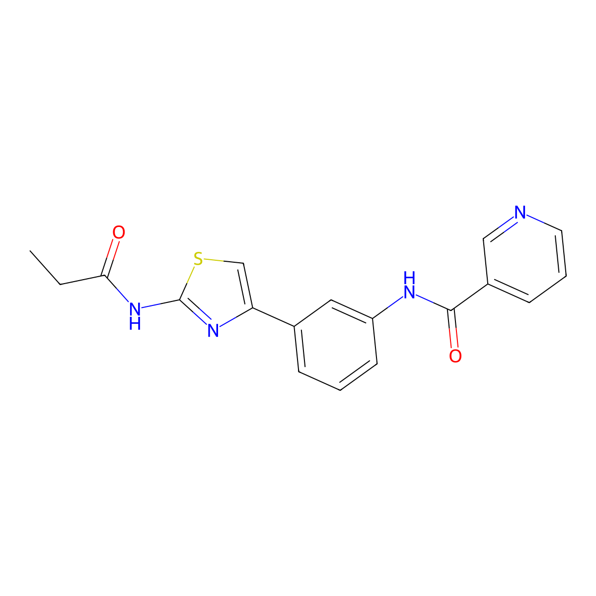 N-[3-[2-(propanoylamino)-1,3-thiazol-4-yl]phenyl]pyridine-3-carboxamide molecular structure, CAS 847848-27-5