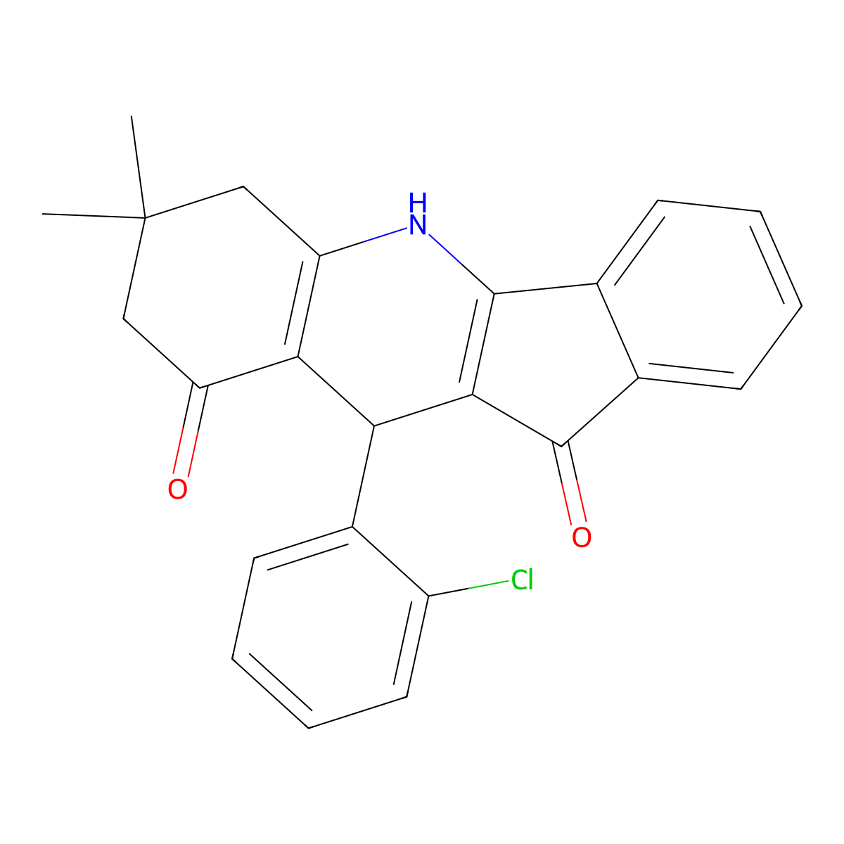 7,7-Dimethyl-10-(2-chlorophenyl)-7,8-dihydro-5H-indeno[1,2-b]quinoline-9,11(6H,10H)-dione molecular structure, CAS 847849-02-9