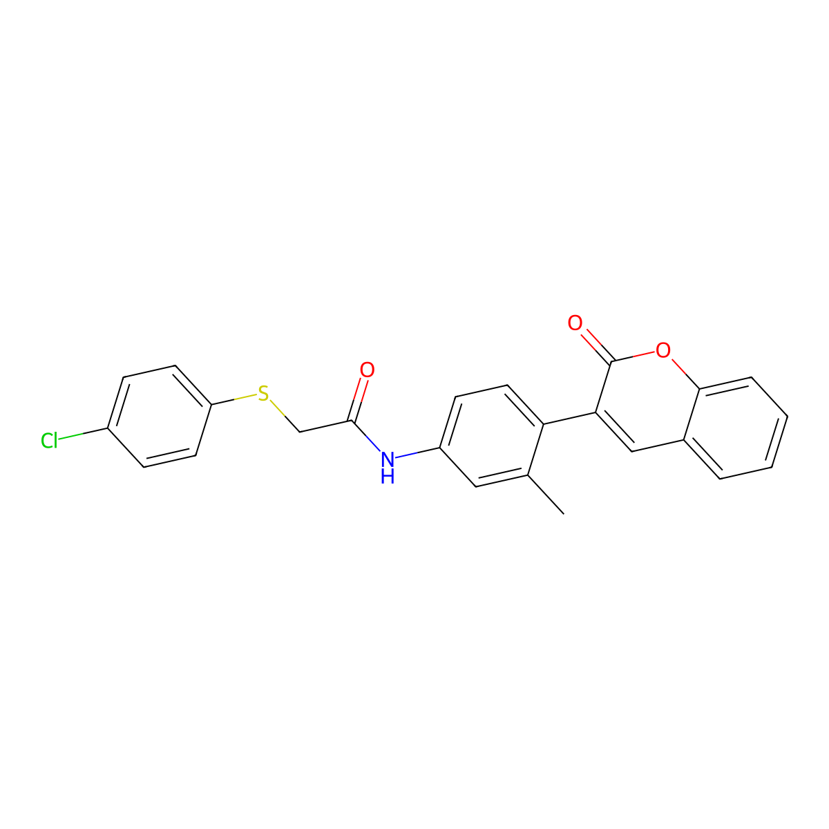 2-(4-chlorophenyl)sulfanyl-N-[3-methyl-4-(2-oxochromen-3-yl)phenyl]acetamide molecular structure, CAS 847850-46-8