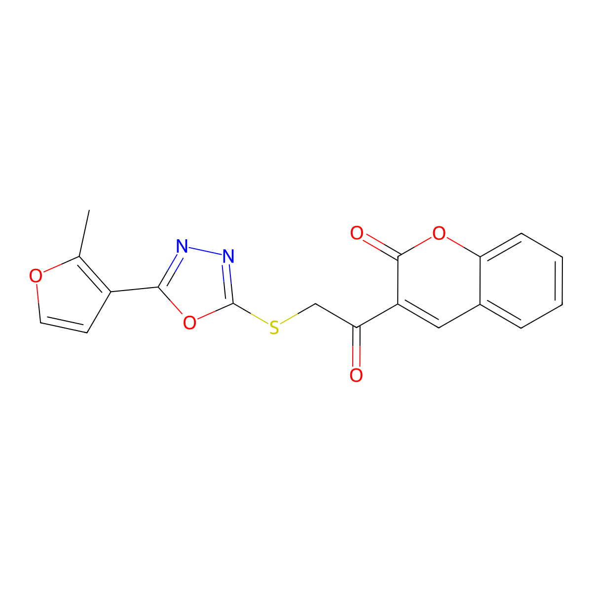 3-[2-[[5-(2-Methylfuran-3-yl)-1,3,4-oxadiazol-2-yl]sulfanyl]acetyl]chromen-2-one molecular structure, CAS 847851-03-0