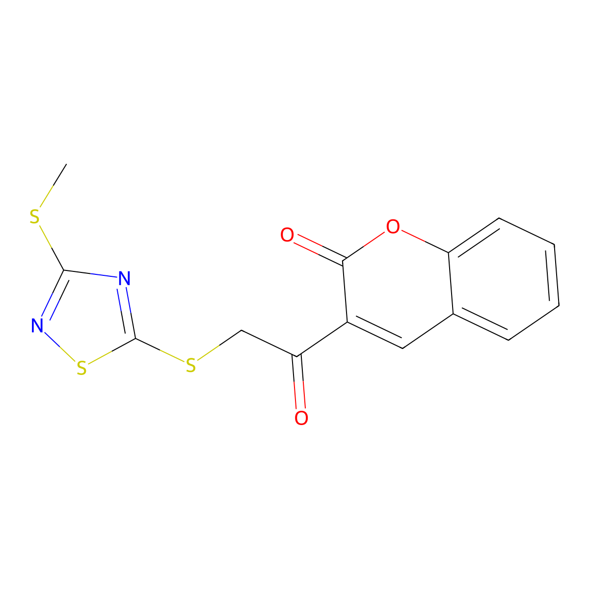 3-[2-[(3-Methylsulfanyl-1,2,4-thiadiazol-5-yl)sulfanyl]acetyl]chromen-2-one molecular structure, CAS 847851-05-2