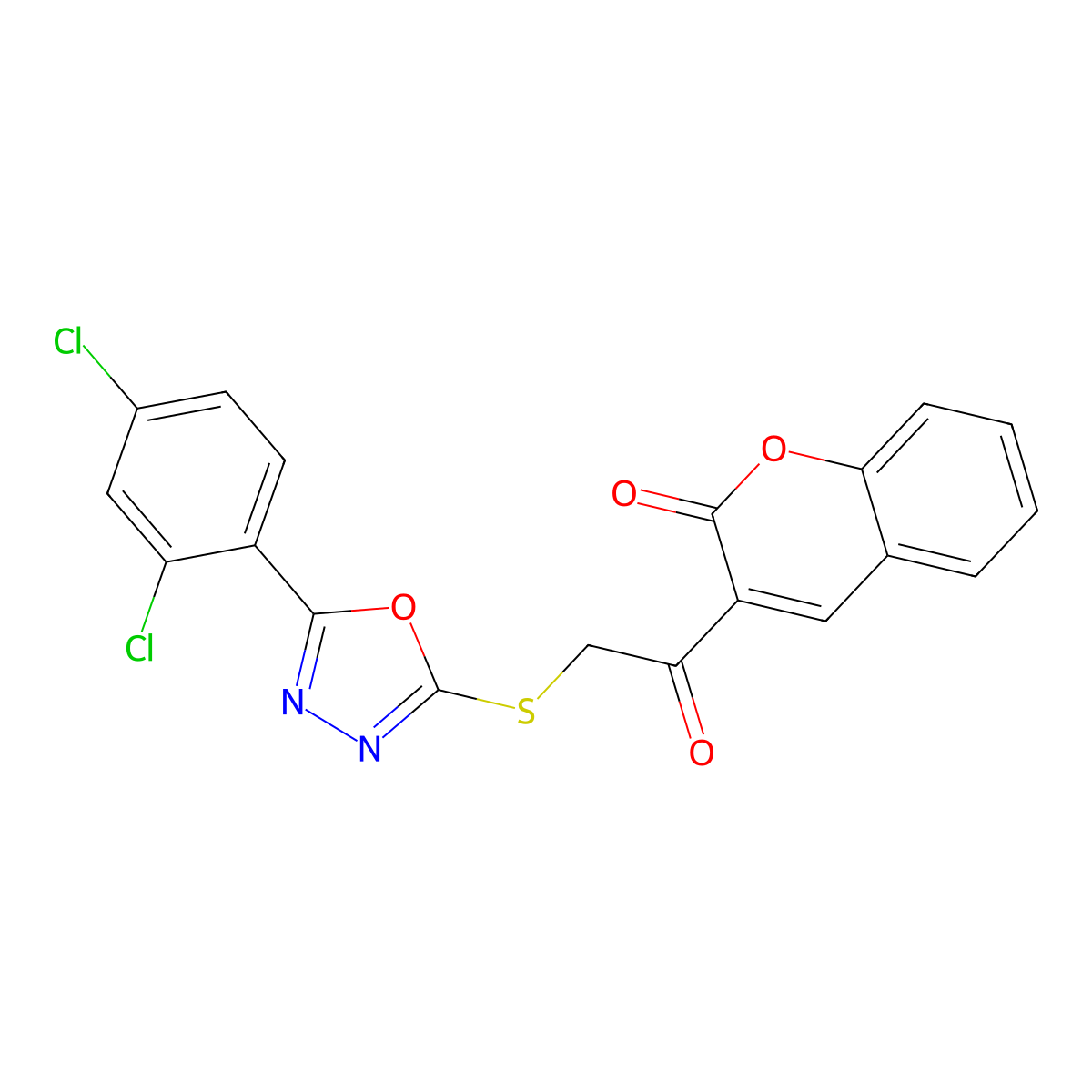 3-[2-[[5-(2,4-Dichlorophenyl)-1,3,4-oxadiazol-2-yl]sulfanyl]acetyl]chromen-2-one molecular structure, CAS 847851-07-4