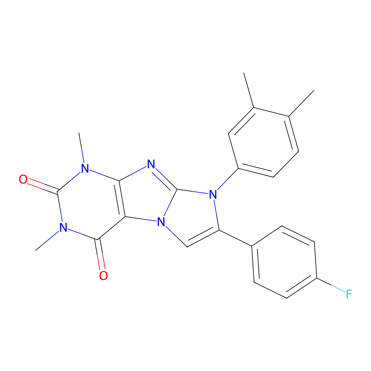 8-(3,4-dimethylphenyl)-7-(4-fluorophenyl)-1,3-dimethyl-1H-imidazo[2,1-f]purine-2,4(3H,8H)-dione molecular structure, CAS 847854-03-9