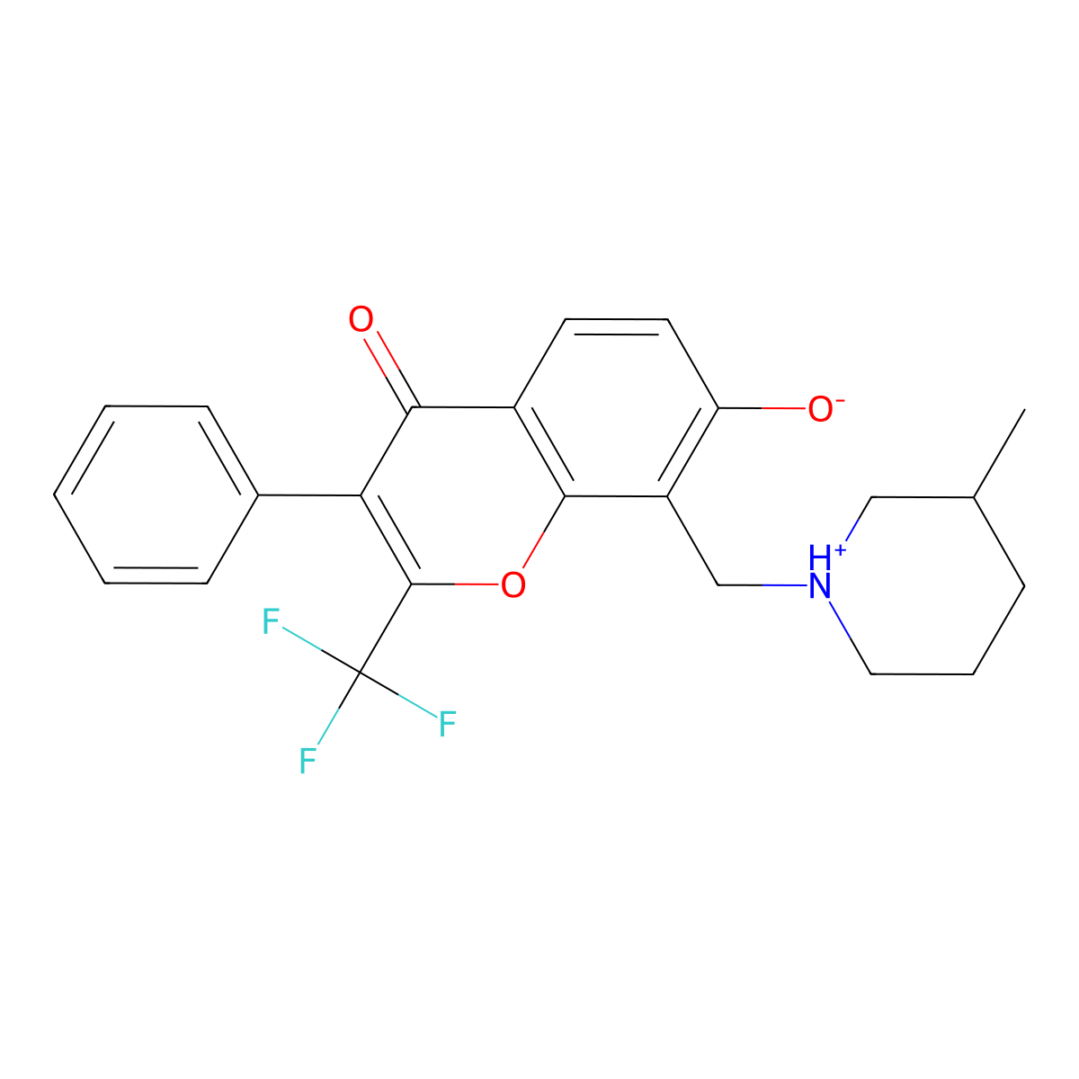 7-hydroxy-8-[(3-methylpiperidino)methyl]-3-phenyl-2-(trifluoromethyl)-4H-chromen-4-one molecular structure, CAS 847854-19-7