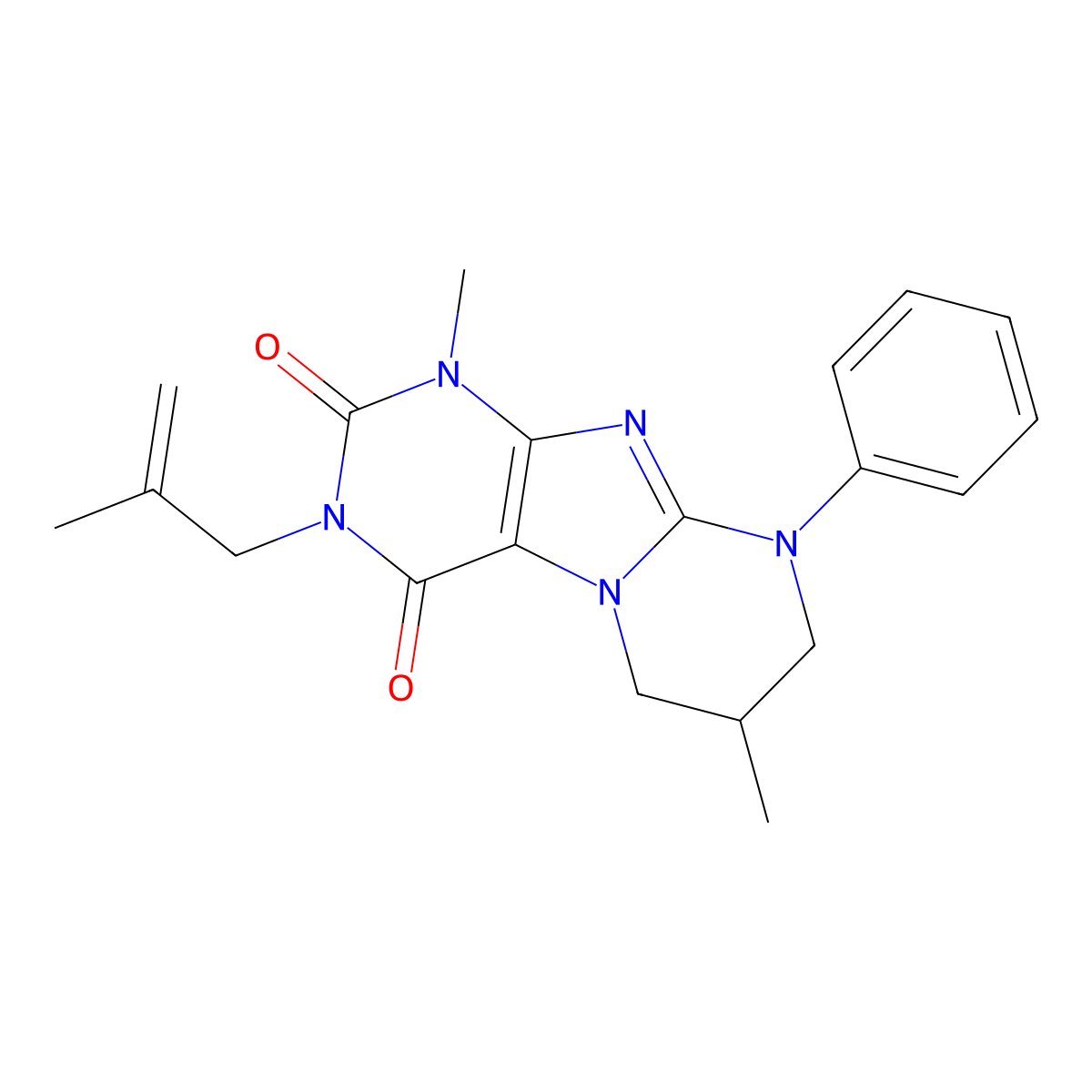 1,7-dimethyl-3-(2-methylallyl)-9-phenyl-6,7,8,9-tetrahydropyrimido[2,1-f]purine-2,4(1H,3H)-dione molecular structure, CAS 847854-22-2