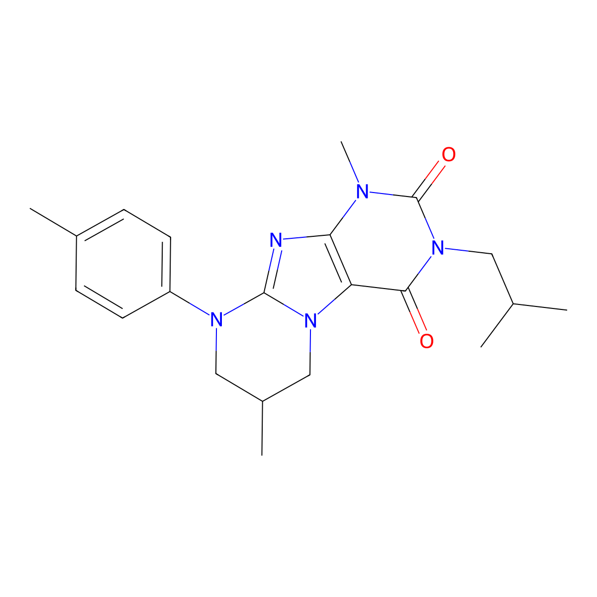 1,7-dimethyl-9-(4-methylphenyl)-3-(2-methylpropyl)-7,8-dihydro-6H-purino[7,8-a]pyrimidine-2,4-dione molecular structure, CAS 847855-17-8