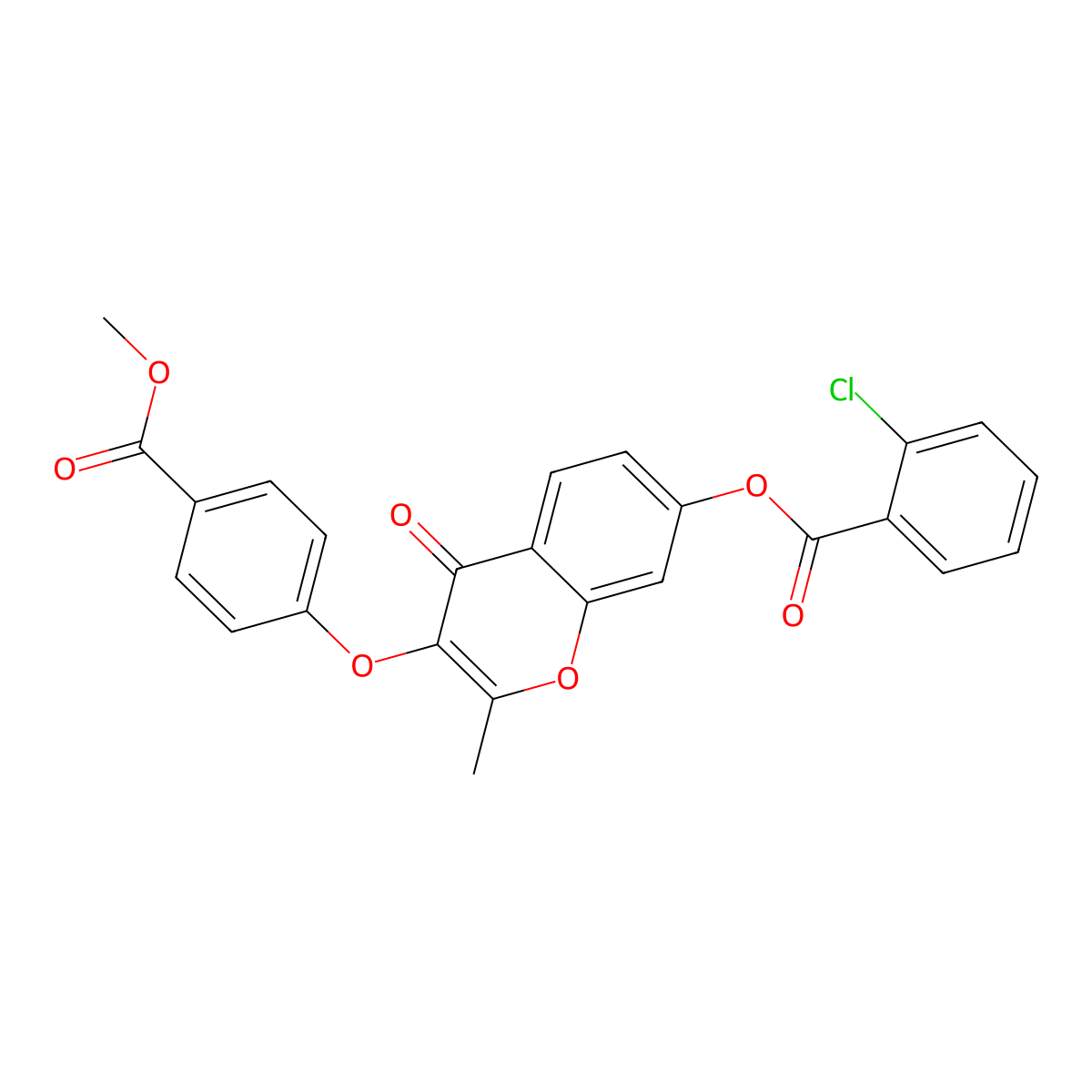 3-(4-(methoxycarbonyl)phenoxy)-2-methyl-4-oxo-4H-chromen-7-yl 2-chlorobenzoate molecular structure, CAS 847855-20-3