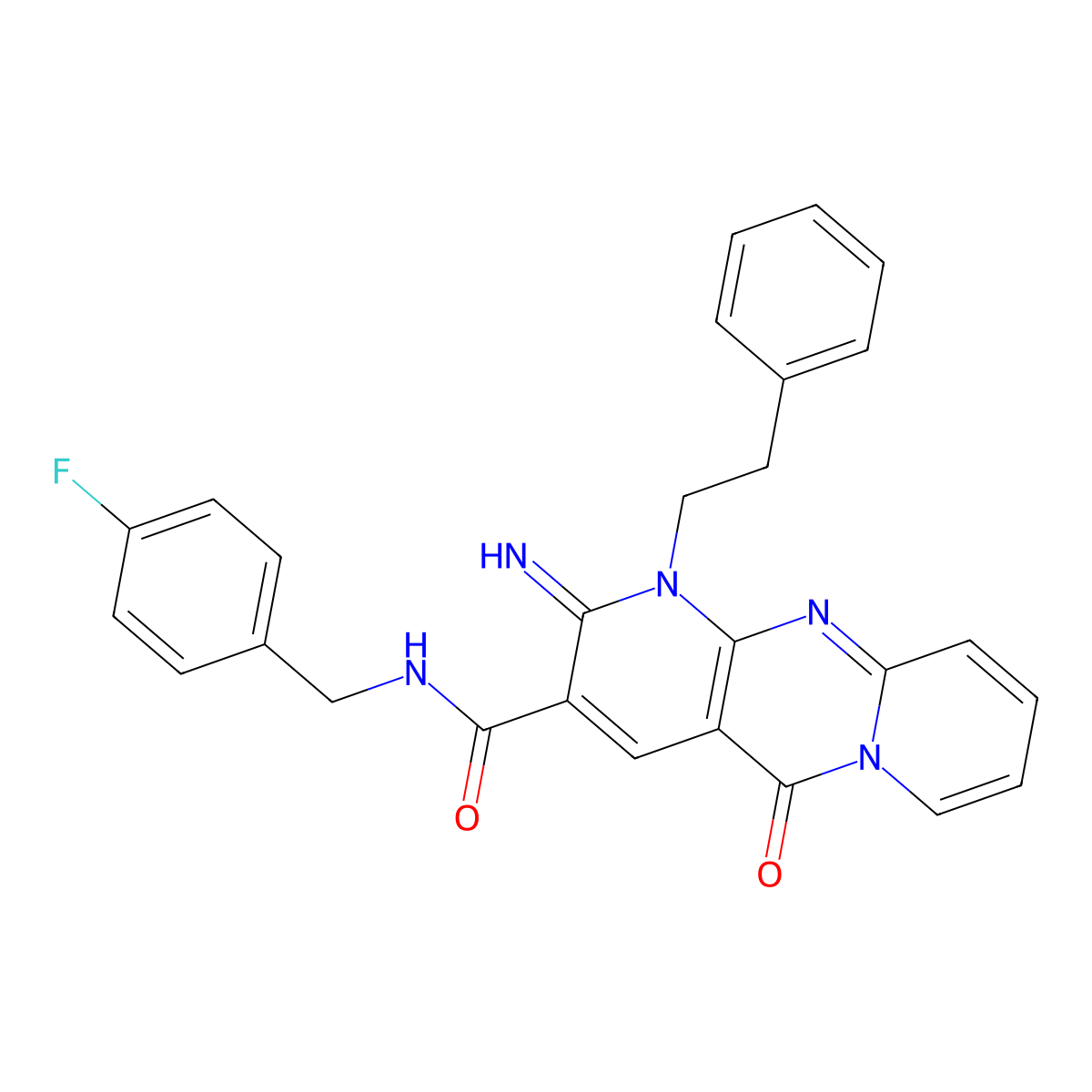 N-[(4-fluorophenyl)methyl]-6-imino-2-oxo-7-(2-phenylethyl)-1,7,9-triazatricyclo[8.4.0.0^{3,8}]tetradeca-3(8),4,9,11,13-pentaene-5-carboxamide molecular structure, CAS 847855-37-2